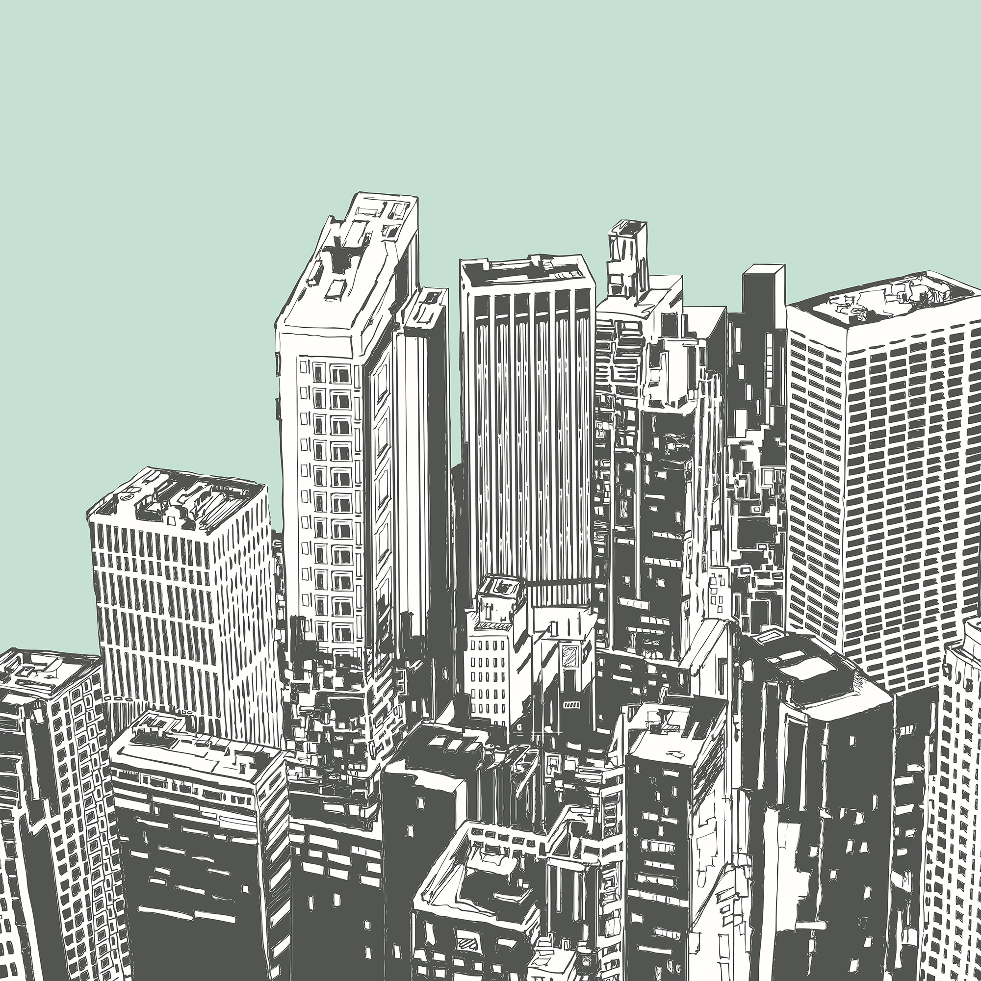 Origin Murals Urban City Skyscrapers Mint Green Wall Mural - 3.5 x 2.8m