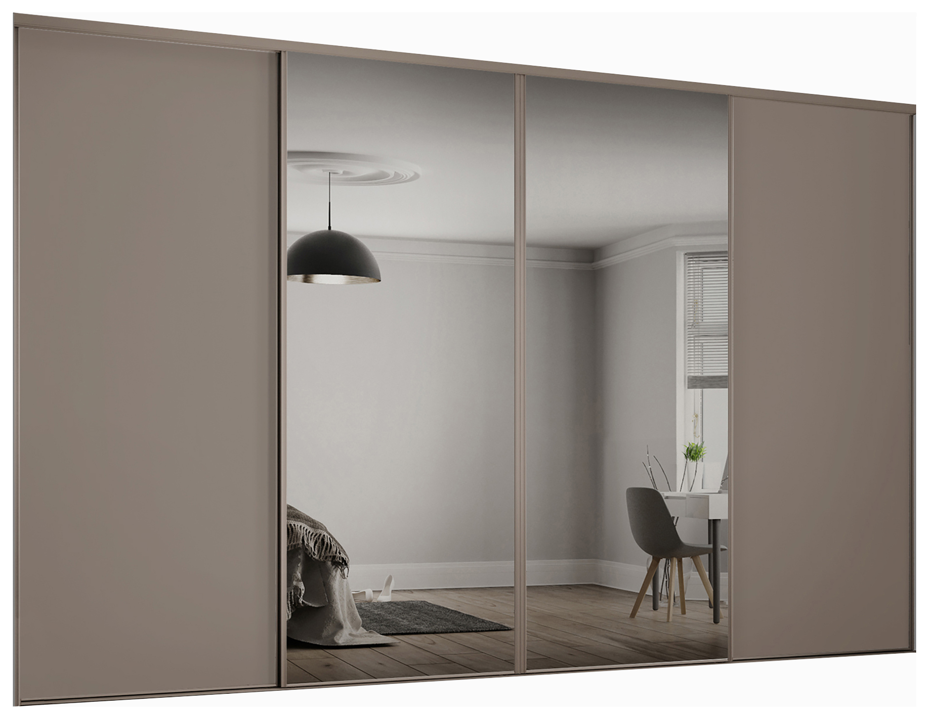 Spacepro Heritage 2 x 762mm Stone Grey Panel Door/ 2 x Silver Mirror Kit with Colour Matched Track