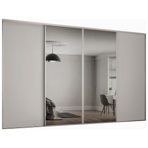 Spacepro Heritage Style 4 Dove Grey Frame Panel & Mirror Sliding Door Kit with Colour Matched Track
