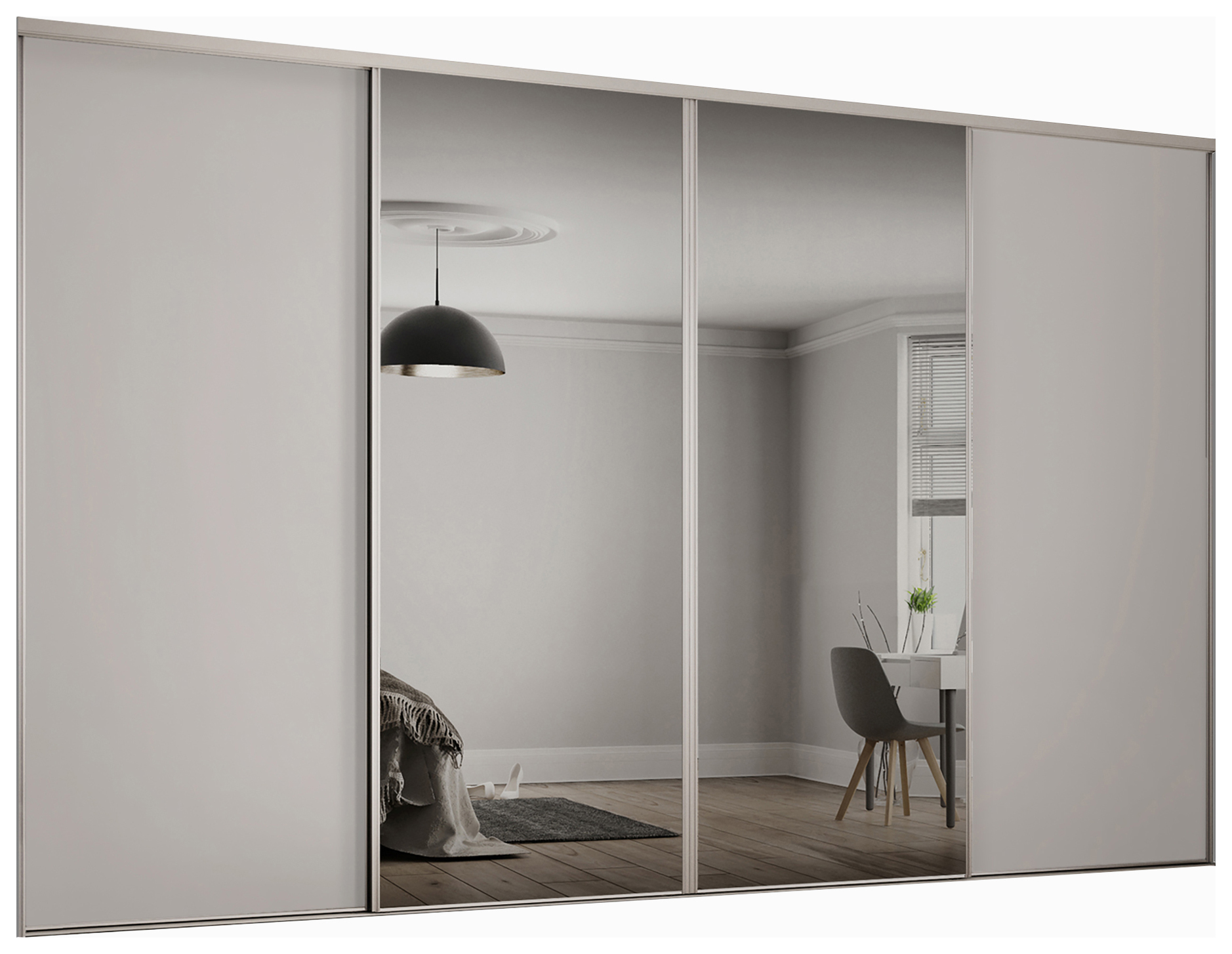 Spacepro Heritage 2 x 914mm Dove Grey Panel Door/ 2 x Silver Mirror Kit with Colour Matched Track