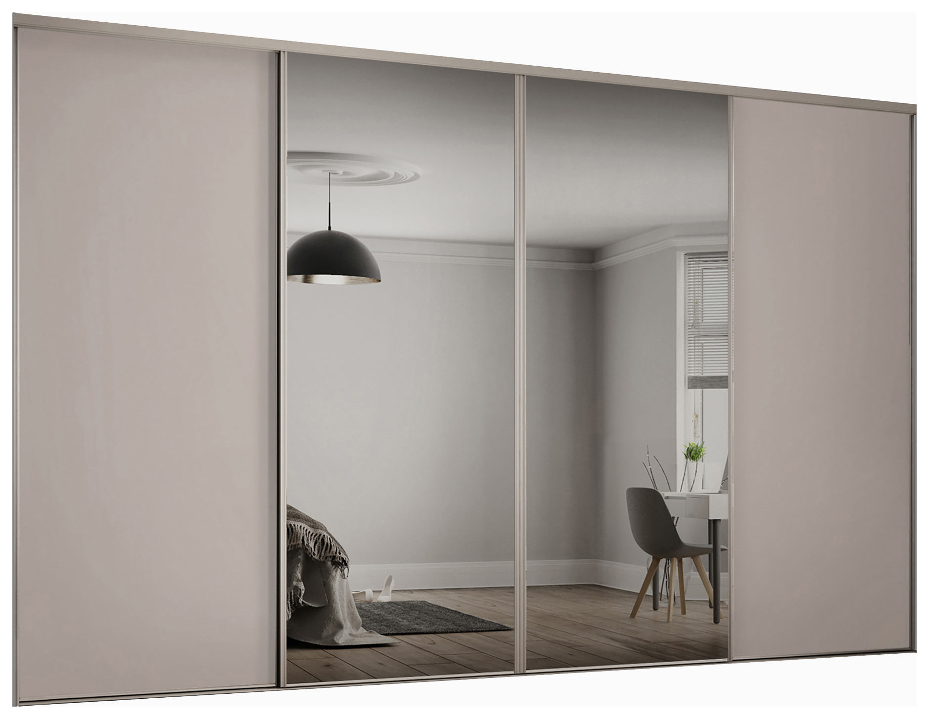 Spacepro Heritage 2 x 914mm Cashmere Panel Door/ 2 x Silver Mirror Kit with Colour Matched Track
