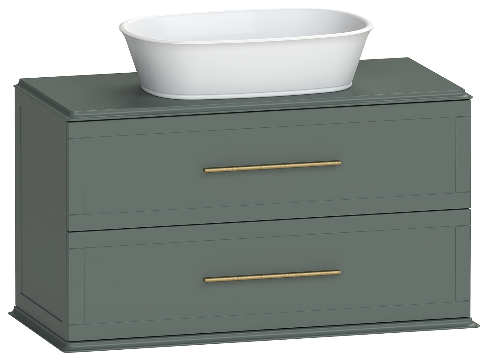 Duarti by Calypso Kentchurch Juniper Green Wall Hung Vanity with Hanbury Countertop Basin, Worktop & Brass Handles - 1000mm