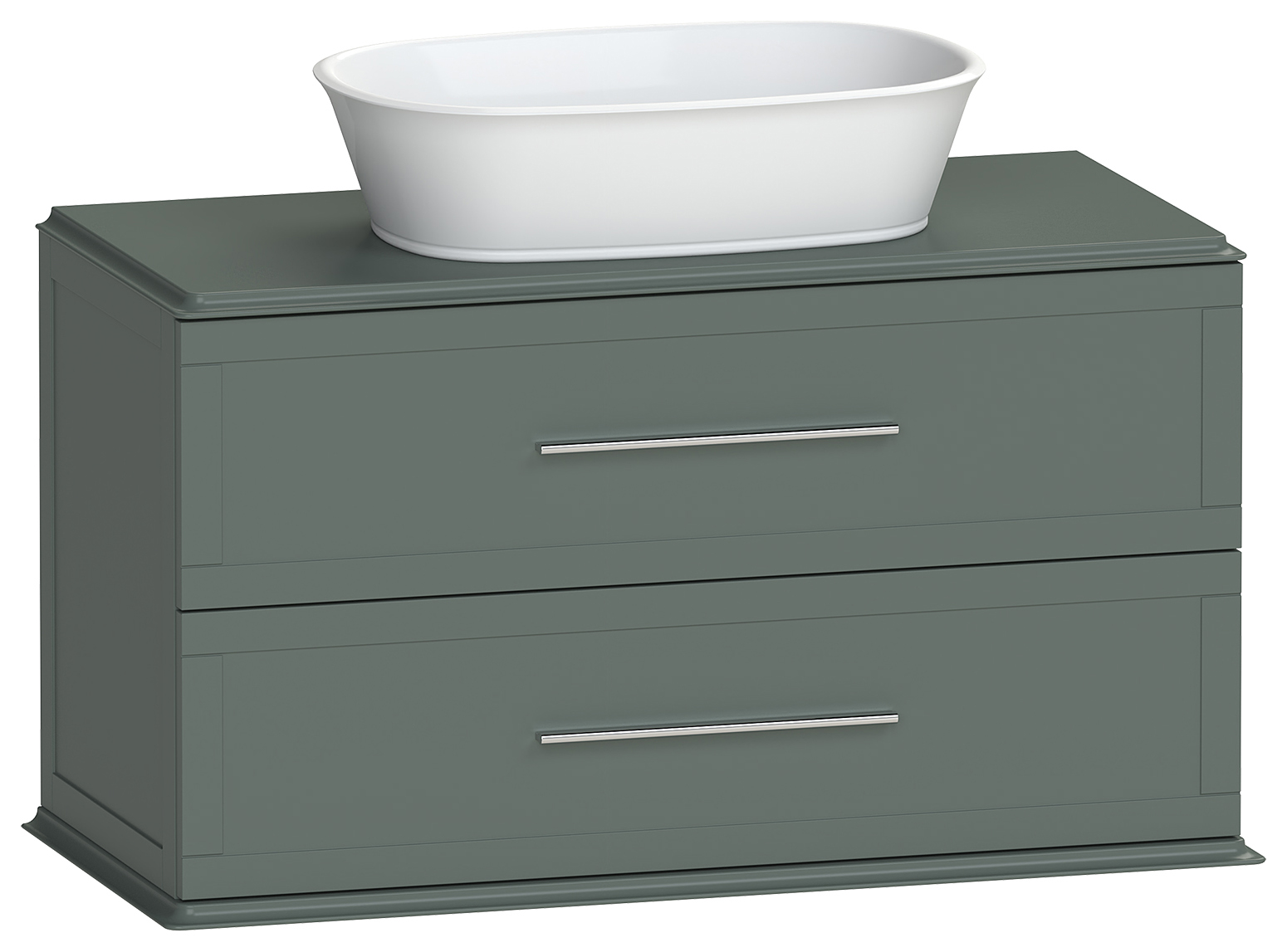 Duarti by Calypso Kentchurch Juniper Green Wall Hung Vanity with Hanbury Countertop Basin, Worktop & Chrome Handles - 1000mm