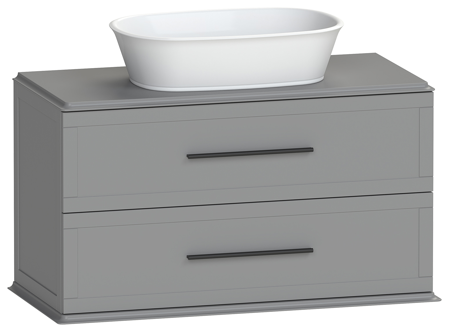 Duarti by Calypso Kentchurch Strata Grey Wall Hung Vanity with Hanbury Countertop Basin, Worktop & Black Handles - 1000mm