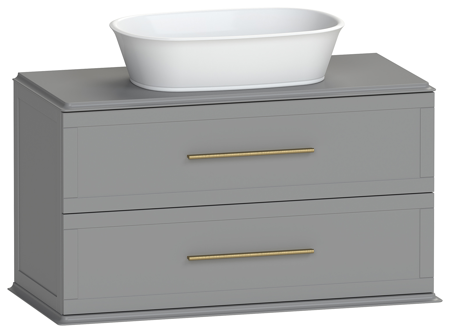 Duarti by Calypso Kentchurch Strata Grey Wall Hung Vanity with Hanbury Countertop Basin, Worktop & Brass Handles - 1000mm