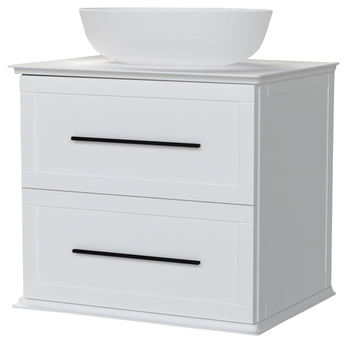 Duarti by Calypso Kentchurch Glacier White Wall Hung Vanity with Bredon Countertop Basin, Worktop & Black Handles - 600mm