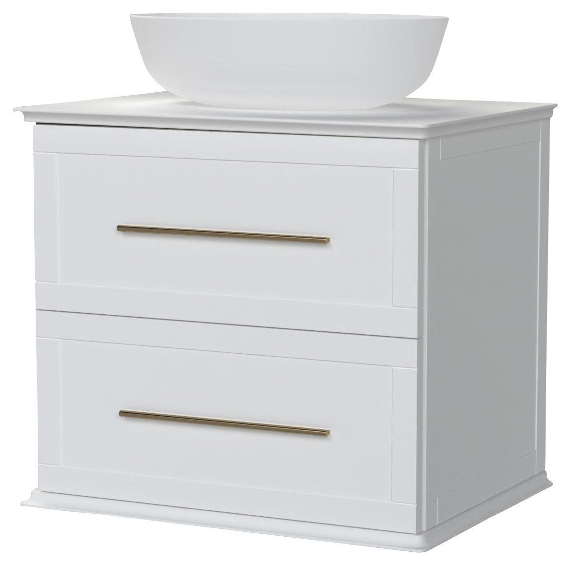 Duarti by Calypso Kentchurch Glacier White Wall Hung Vanity with Bredon Countertop Basin, Worktop & Brass Handles - 600mm