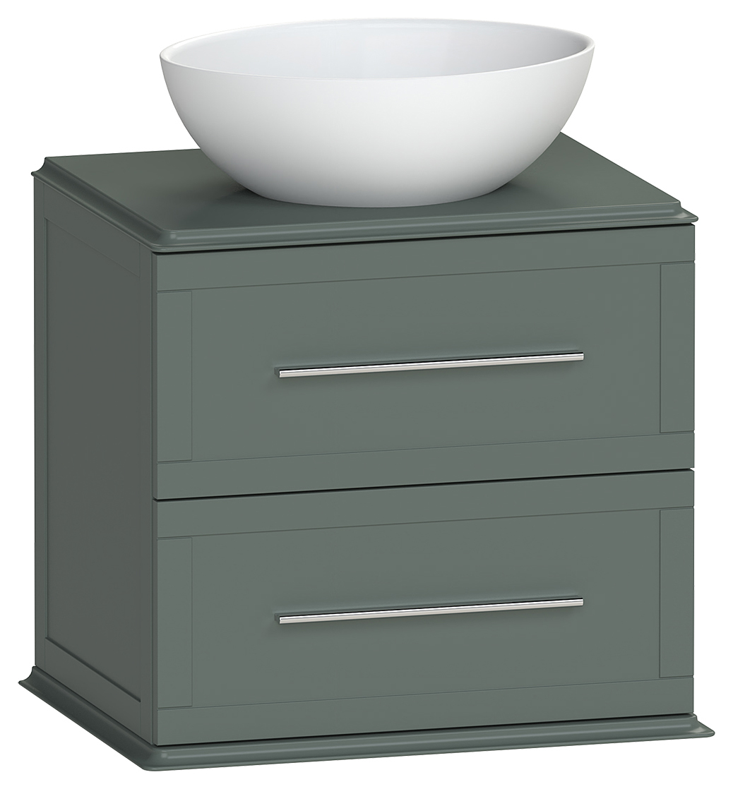 Duarti by Calypso Kentchurch Juniper Green Wall Hung Vanity with Bredon Countertop Basin, Worktop & Chrome Handles - 600mm