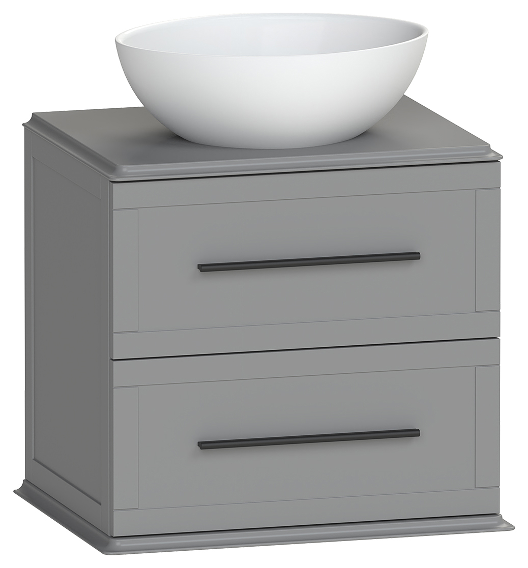 Duarti by Calypso Kentchurch Strata Grey Wall Hung Vanity with Bredon Countertop Basin, Worktop & Black Handles - 600mm