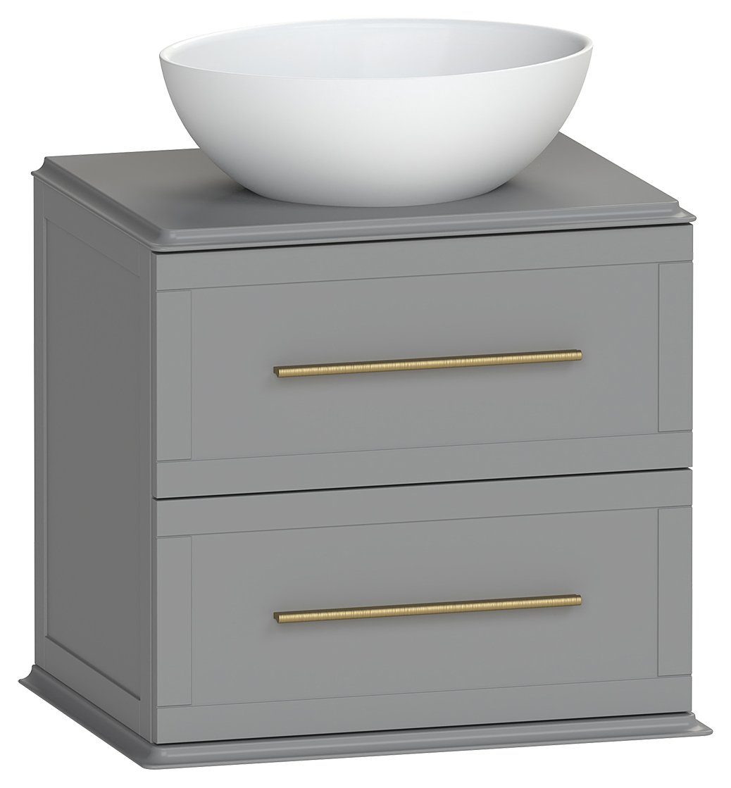 Duarti by Calypso Kentchurch Strata Grey Wall Hung Vanity with Bredon Countertop Basin, Worktop & Brass Handles - 600mm