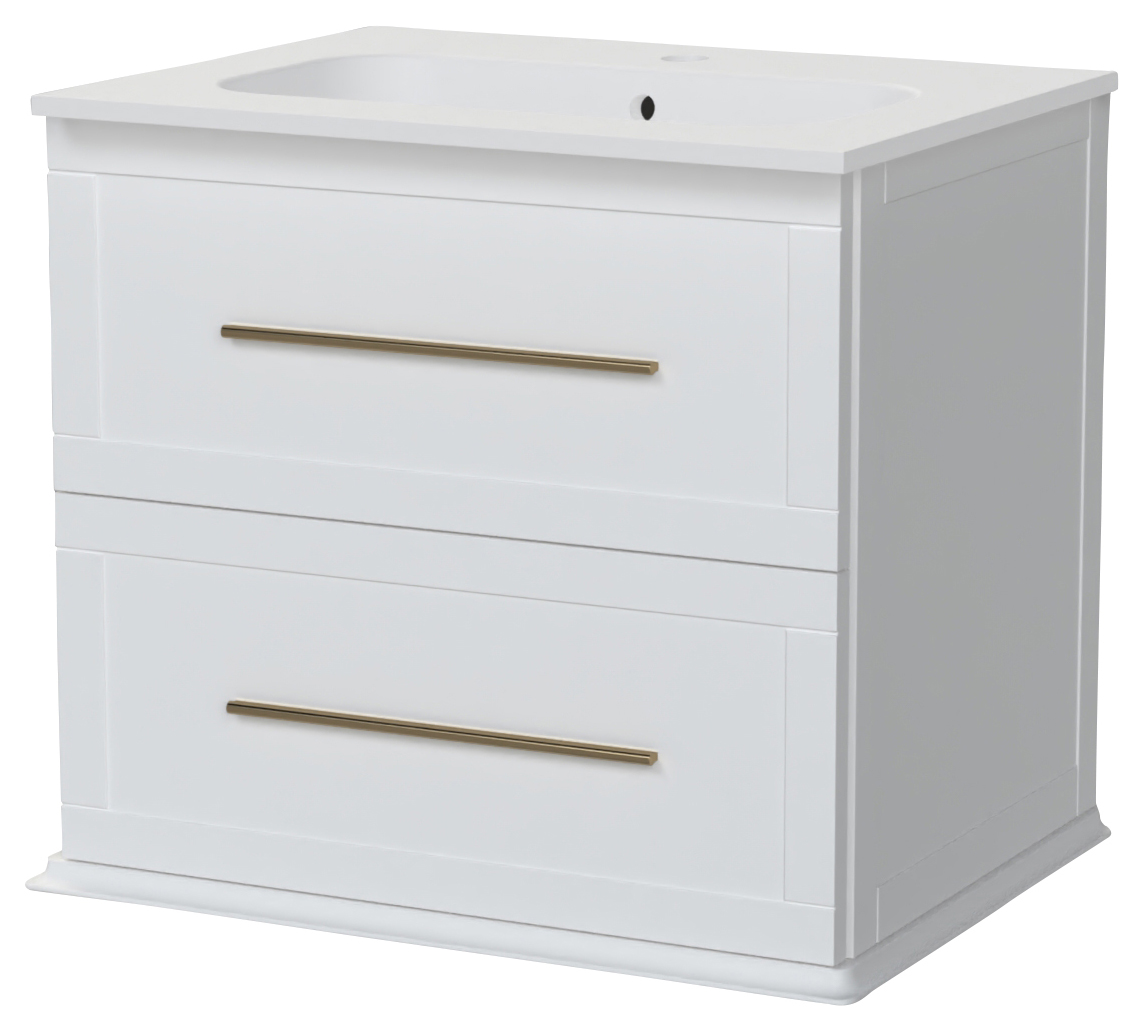 Duarti by Calypso Kentchurch Glacier White Wall Hung Vanity with Farley Recessed Basin & Brass Handles - 600mm