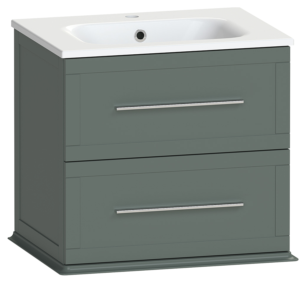 Duarti by Calypso Kentchurch Juniper Green Wall Hung Vanity with Farley Recessed Basin & Chrome Handles - 600mm