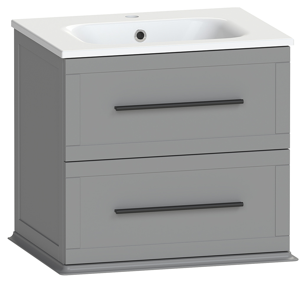 Duarti by Calypso Kentchurch Strata Grey Wall Hung Vanity with Farley Recessed Basin & Black Handles - 600mm