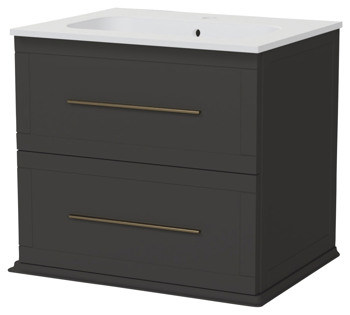Duarti by Calypso Kentchurch Strata Grey Wall Hung Vanity with Farley Recessed Basin & Brass Handles - 600mm