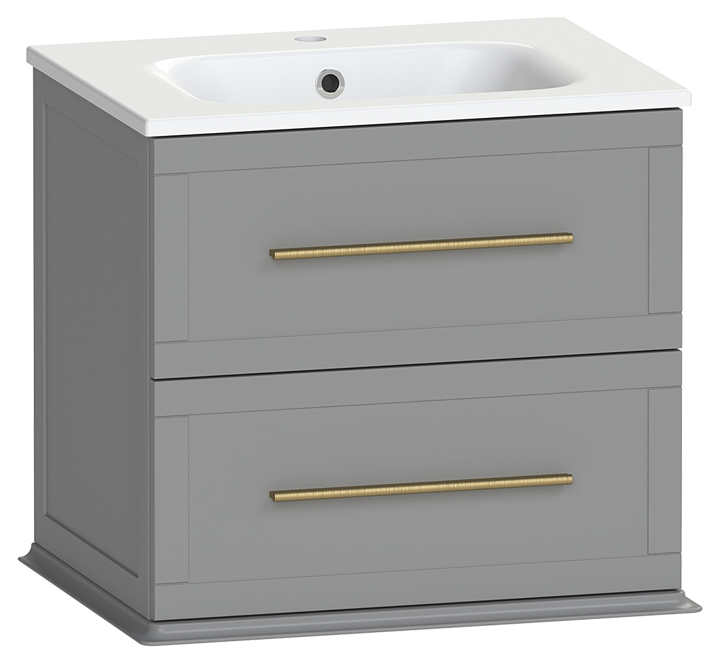 Image of Duarti by Calypso Kentchurch Strata Grey Wall Hung Vanity with Farley Recessed Basin & Brass Handles - 600mm