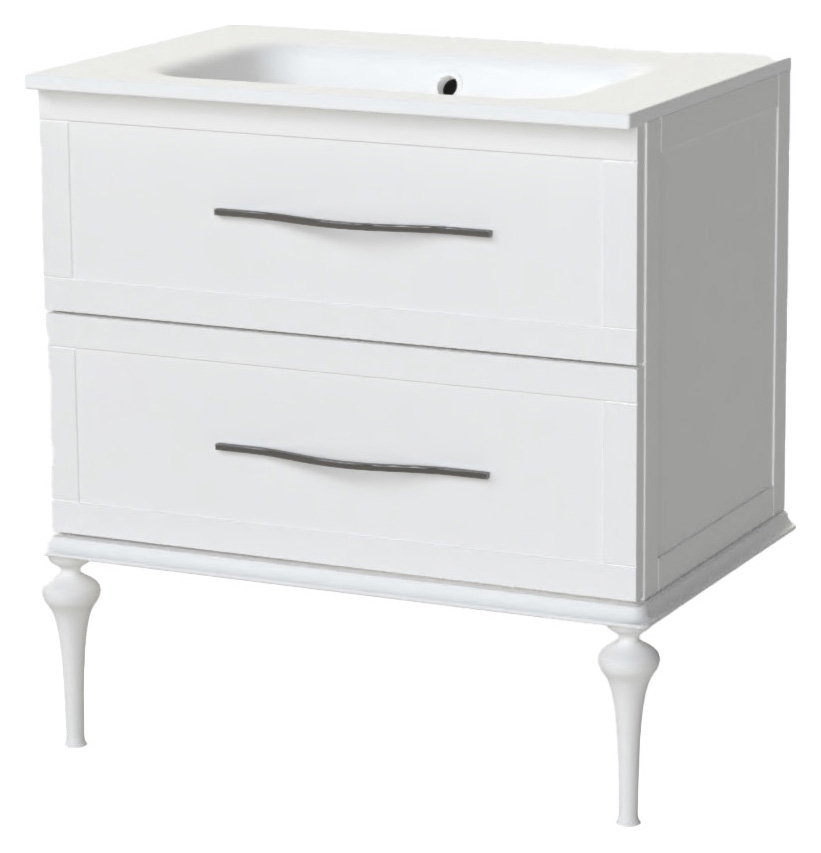 Duarti by Calypso Kentchurch Glacier White Vanity with Farley Recessed Basin, 280mm Legs & Chrome Handles - 750mm