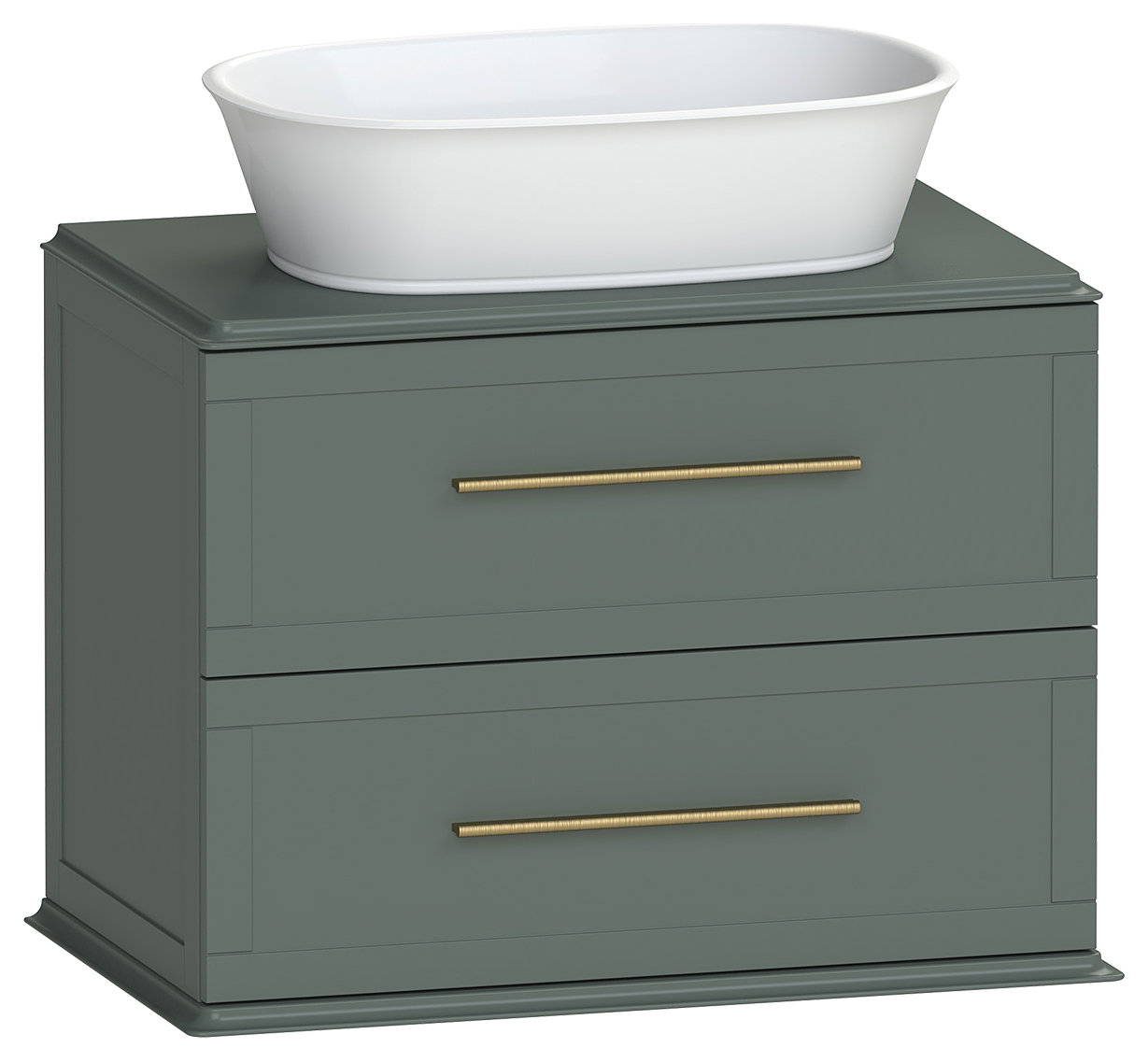 Duarti by Calypso Kentchurch Juniper Green Wall Hung Vanity with Hanbury Countertop Basin, Worktop & Brass Handles - 750mm