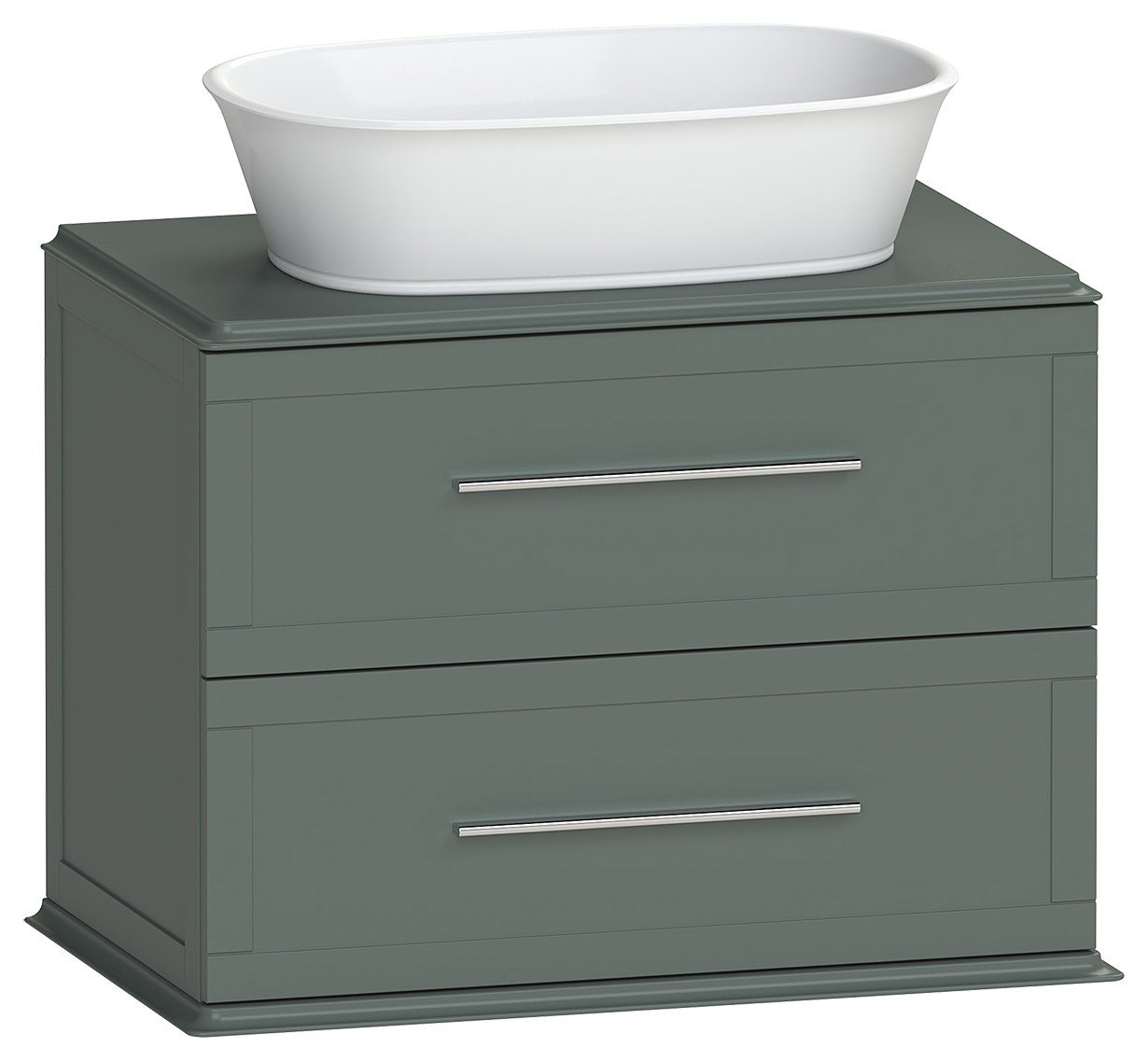 Duarti by Calypso Kentchurch Juniper Green Wall Hung Vanity with Hanbury Countertop Basin, Worktop & Chrome Handles - 750mm