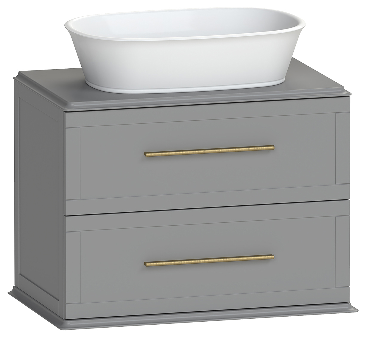 Duarti by Calypso Kentchurch Strata Grey Wall Hung Vanity with Hanbury Countertop Basin, Worktop & Brass Handles - 750mm