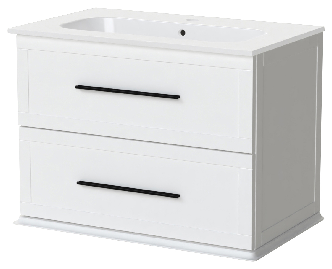 Image of Duarti by Calypso Kentchurch Glacier White Wall Hung Vanity with Farley Recessed Basin & Black Handles - 750mm