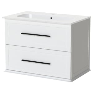 Duarti by Calypso Kentchurch Glacier White Wall Hung Vanity with Farley Recessed Basin & Black Handles - 750mm