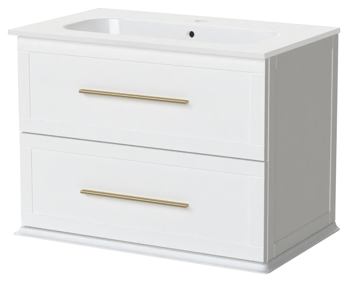 Image of Duarti by Calypso Kentchurch Glacier White Wall Hung Vanity with Farley Recessed Basin & Brass Handles - 750mm