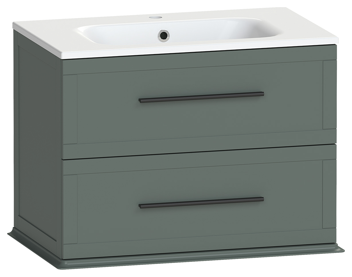 Image of Duarti by Calypso Kentchurch Juniper Green Wall Hung Vanity with Farley Recessed Basin & Black Handles - 750mm