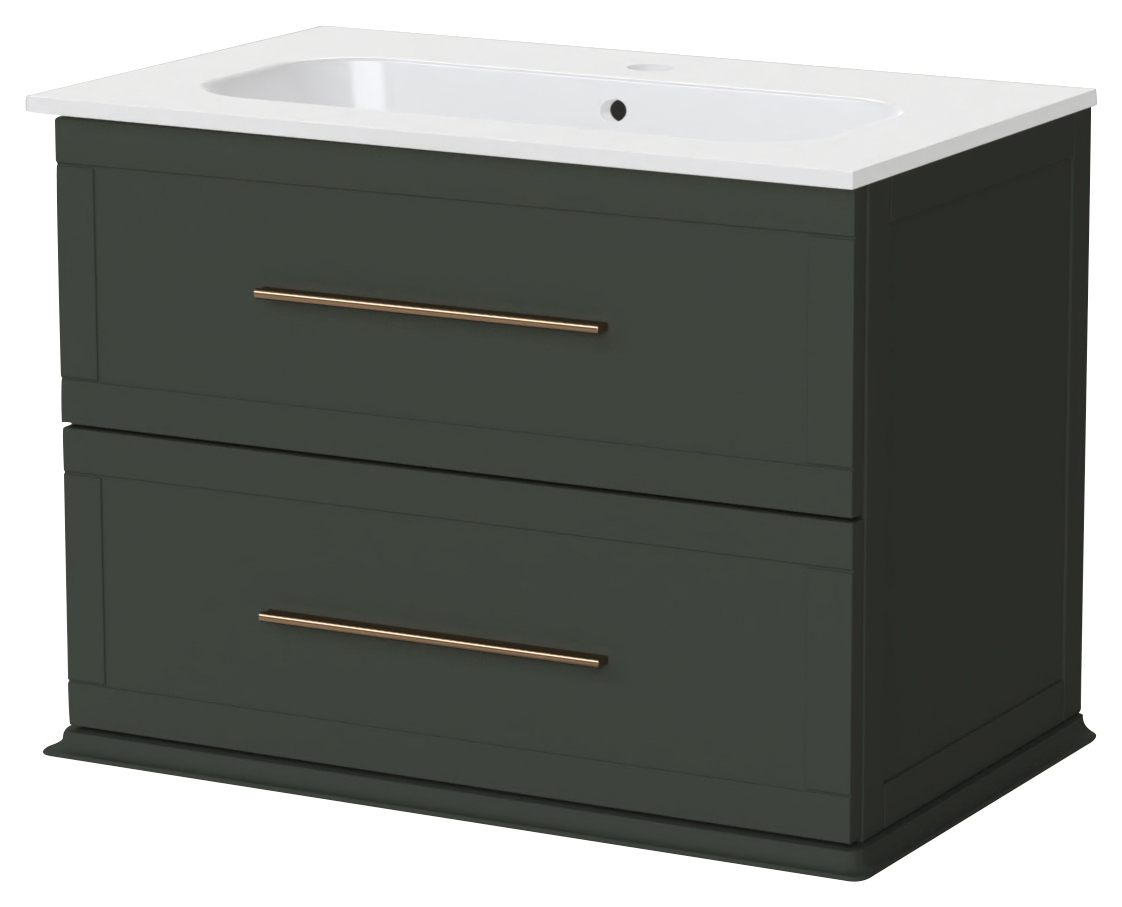 Image of Duarti by Calypso Kentchurch Juniper Green Wall Hung Vanity with Farley Recessed Basin & Brass Handles - 750mm