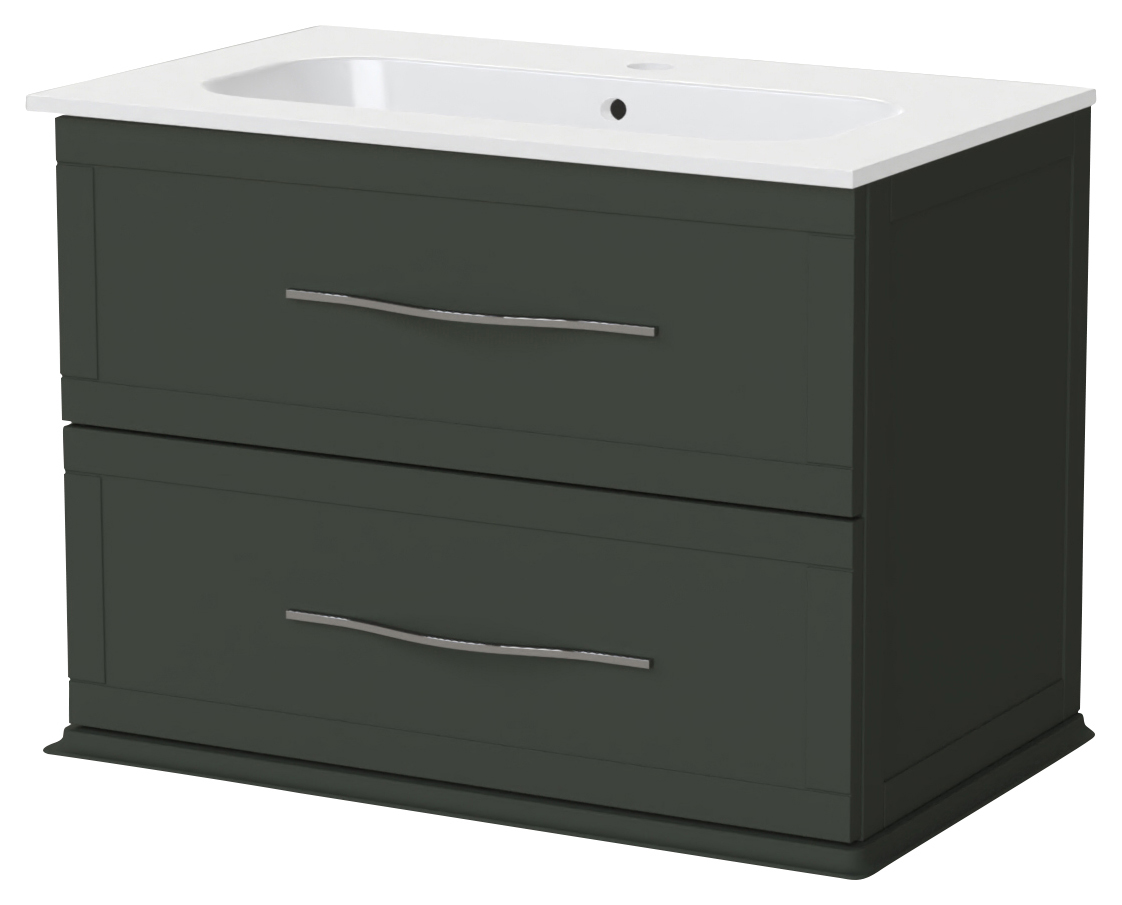 Image of Duarti by Calypso Kentchurch Juniper Green Wall Hung Vanity with Farley Recessed Basin & Chrome Handles - 750mm