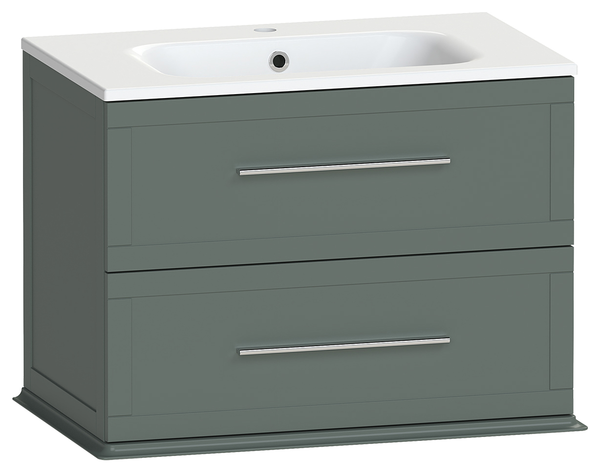 Image of Duarti by Calypso Kentchurch Juniper Green Wall Hung Vanity with Farley Recessed Basin & Chrome Handles - 750mm