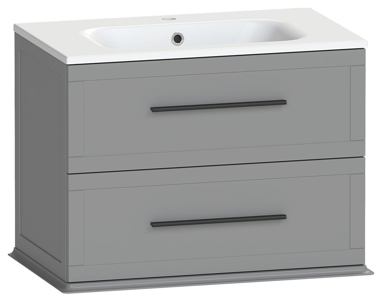 Duarti by Calypso Kentchurch Strata Grey Wall Hung Vanity with Farley Recessed Basin & Black Handles - 750mm