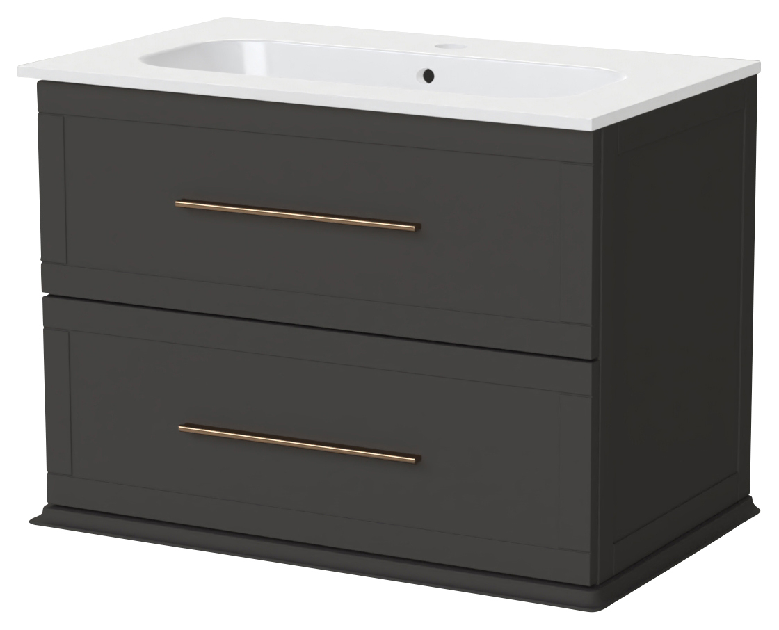 Image of Duarti by Calypso Kentchurch Strata Grey Wall Hung Vanity with Farley Recessed Basin & Brass Handles - 750mm