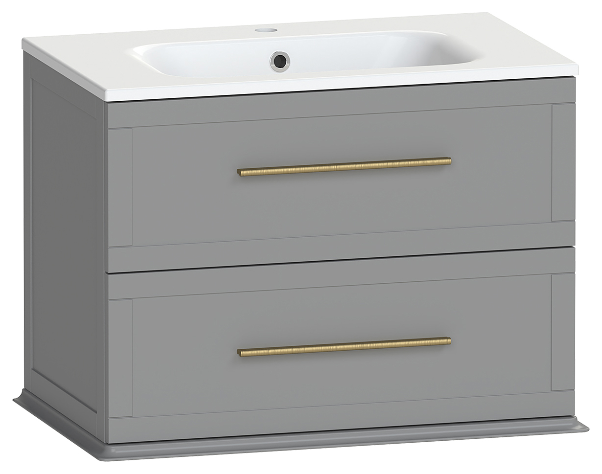 Duarti by Calypso Kentchurch Strata Grey Wall Hung Vanity with Farley Recessed Basin & Brass Handles - 750mm