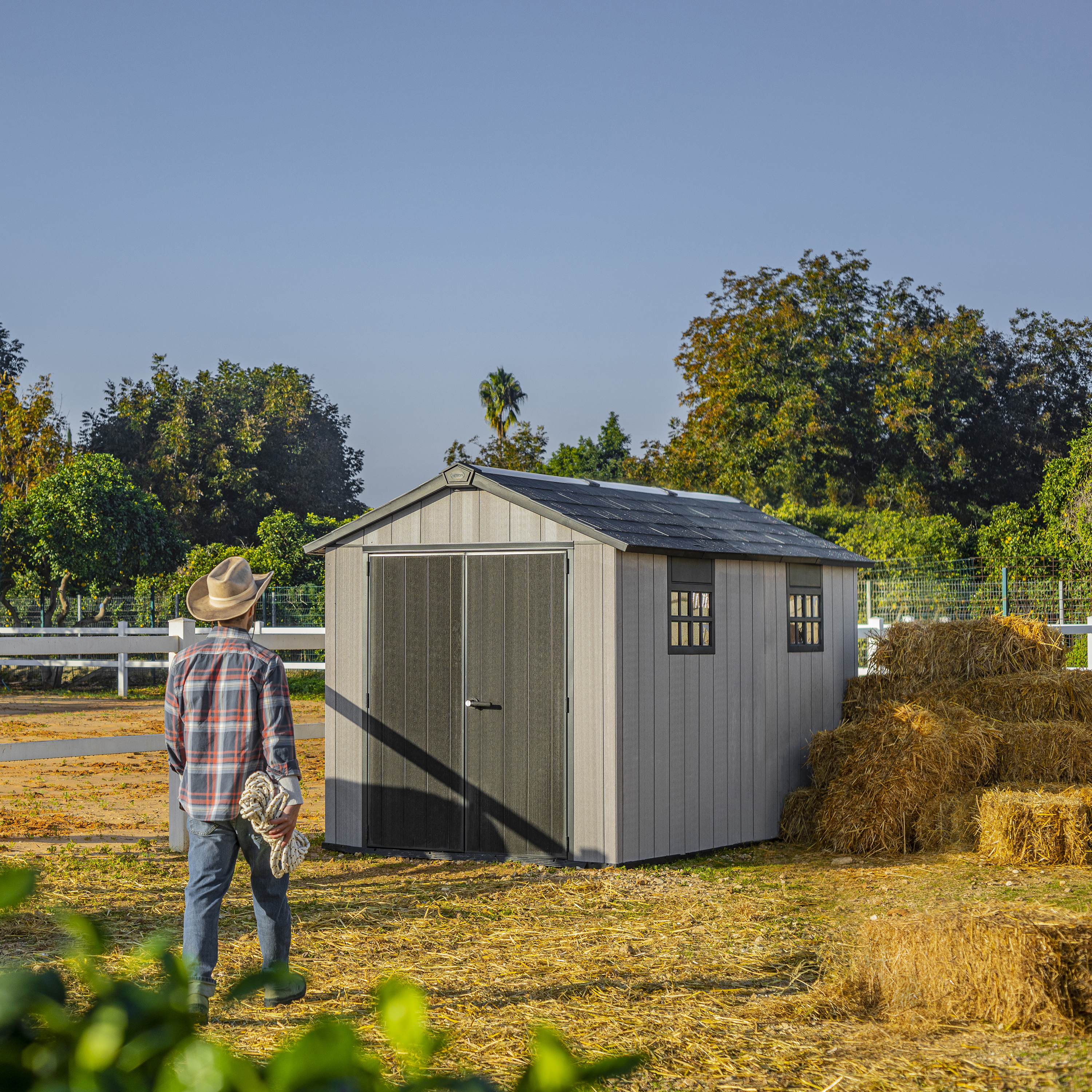 Image of Keter Oakland 7.5 x 13ft Double Door Outdoor Apex Plastic Garden Shed