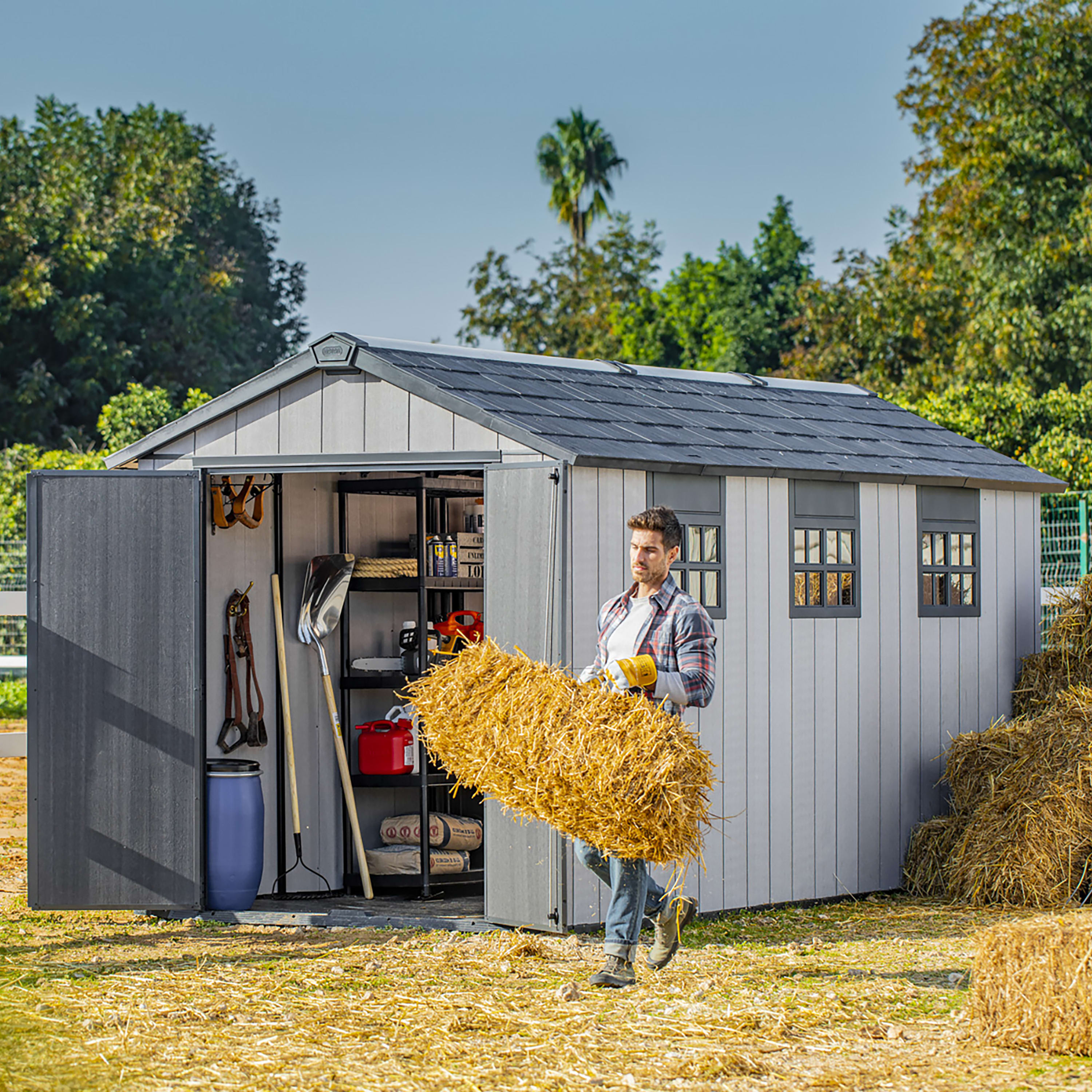 Keter Oakland 7.5 x 15ft Double Door Outdoor Apex Plastic Garden Shed