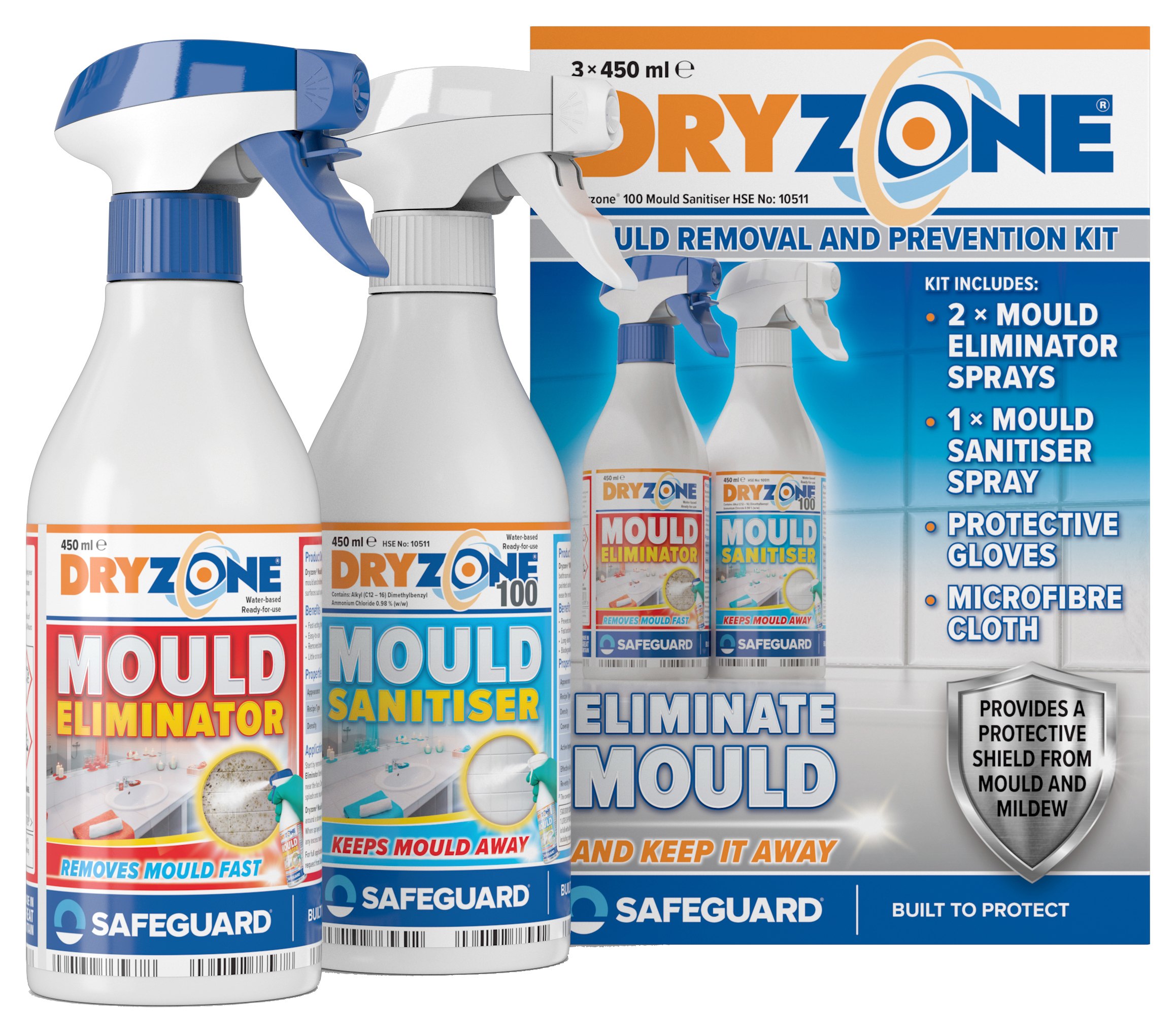 Dryzone Mould Remover & Prevention Kit - 3 x 450ml Spray
