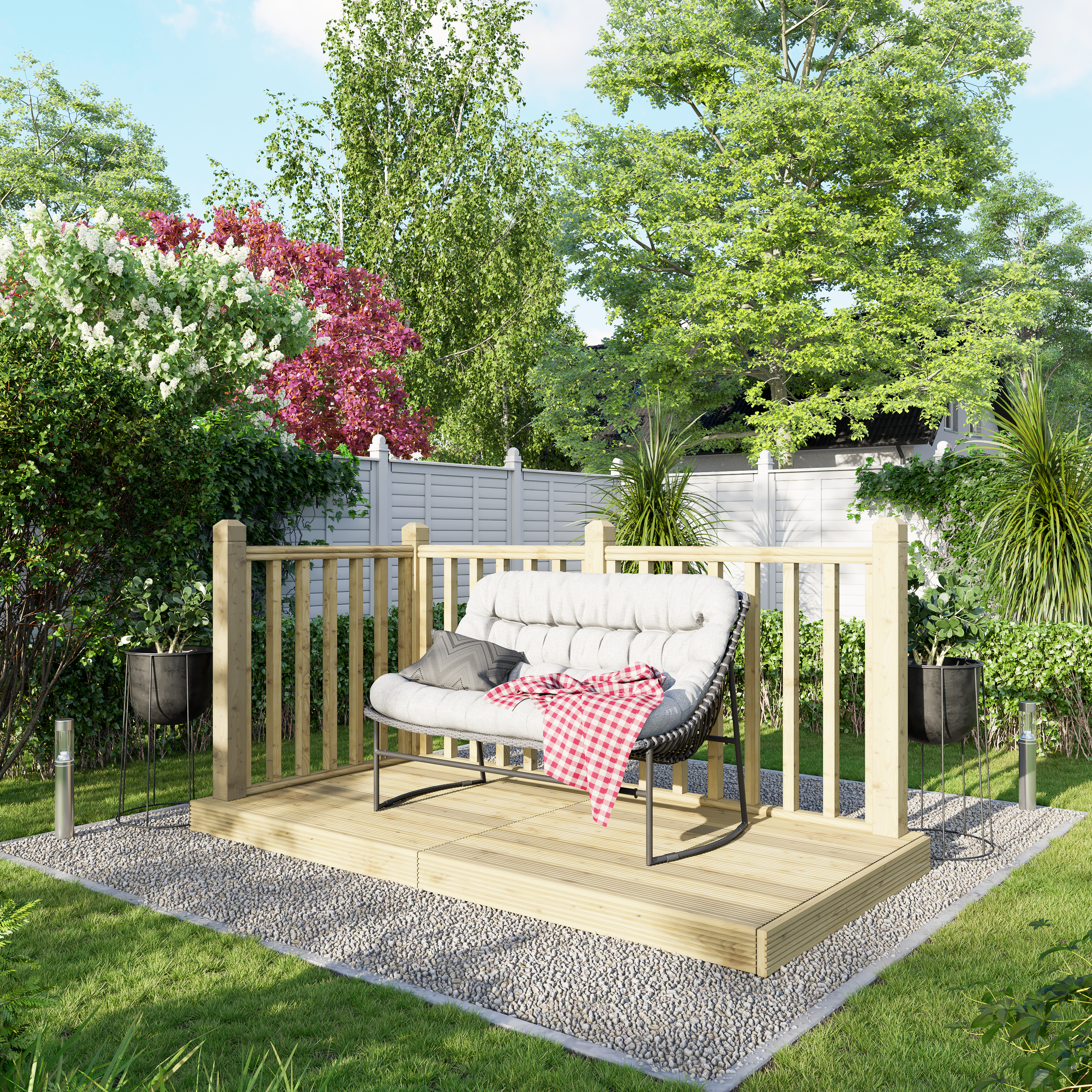 Image of Power Timber Decking Kit Handrails on Two Sides - 1.2 x 2.4m