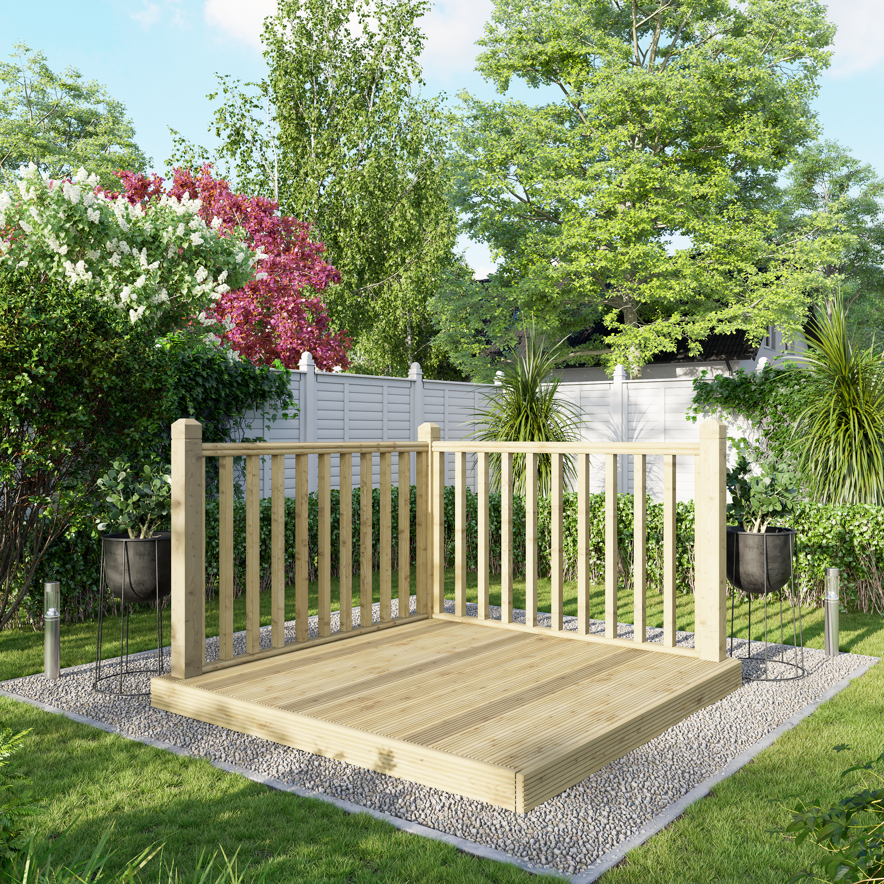 Image of Power Timber Decking Kit Handrails on Two Sides - 1.8 x 1.8m