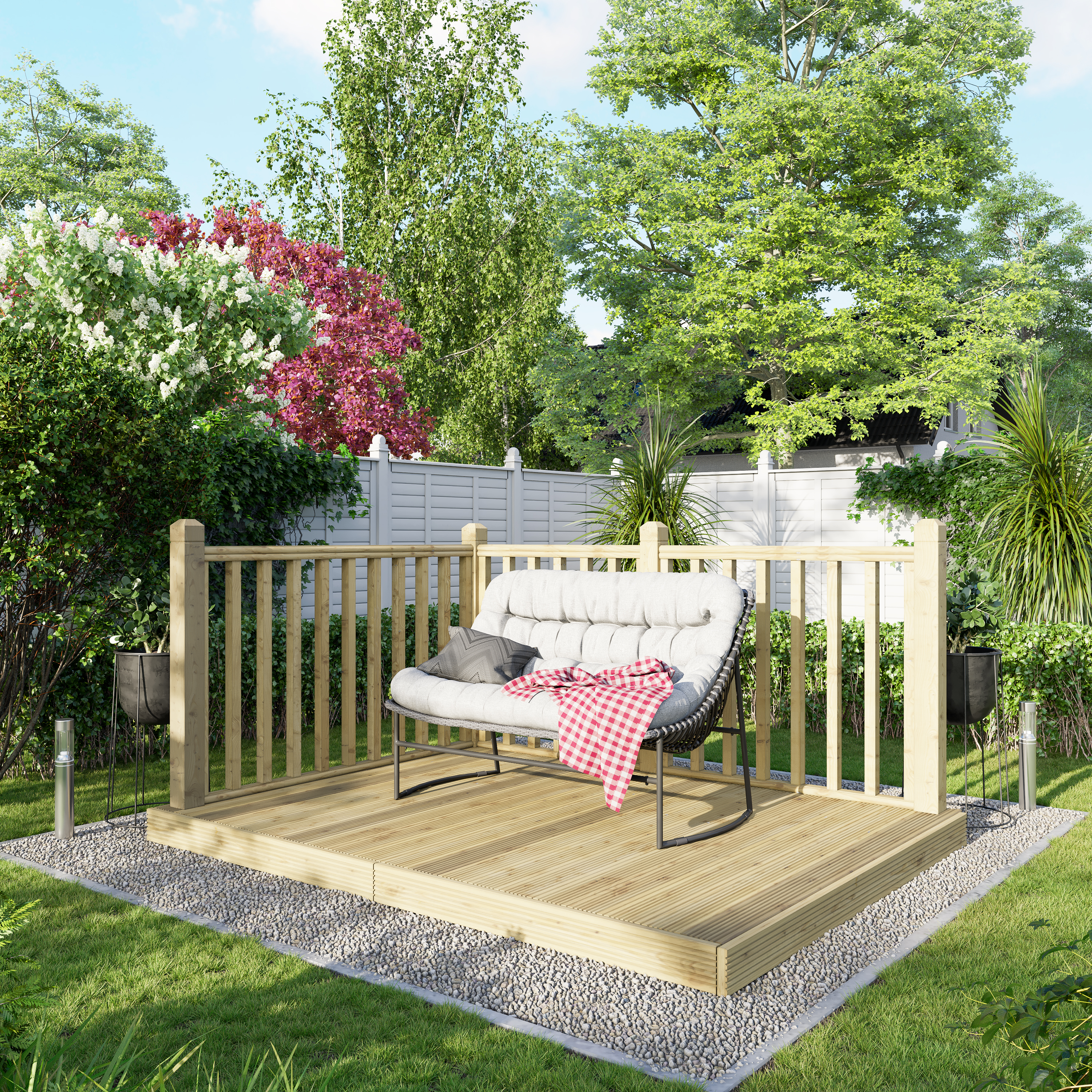 Image of Power Timber Decking Kit Handrails on Two Sides - 1.8 x 2.4m
