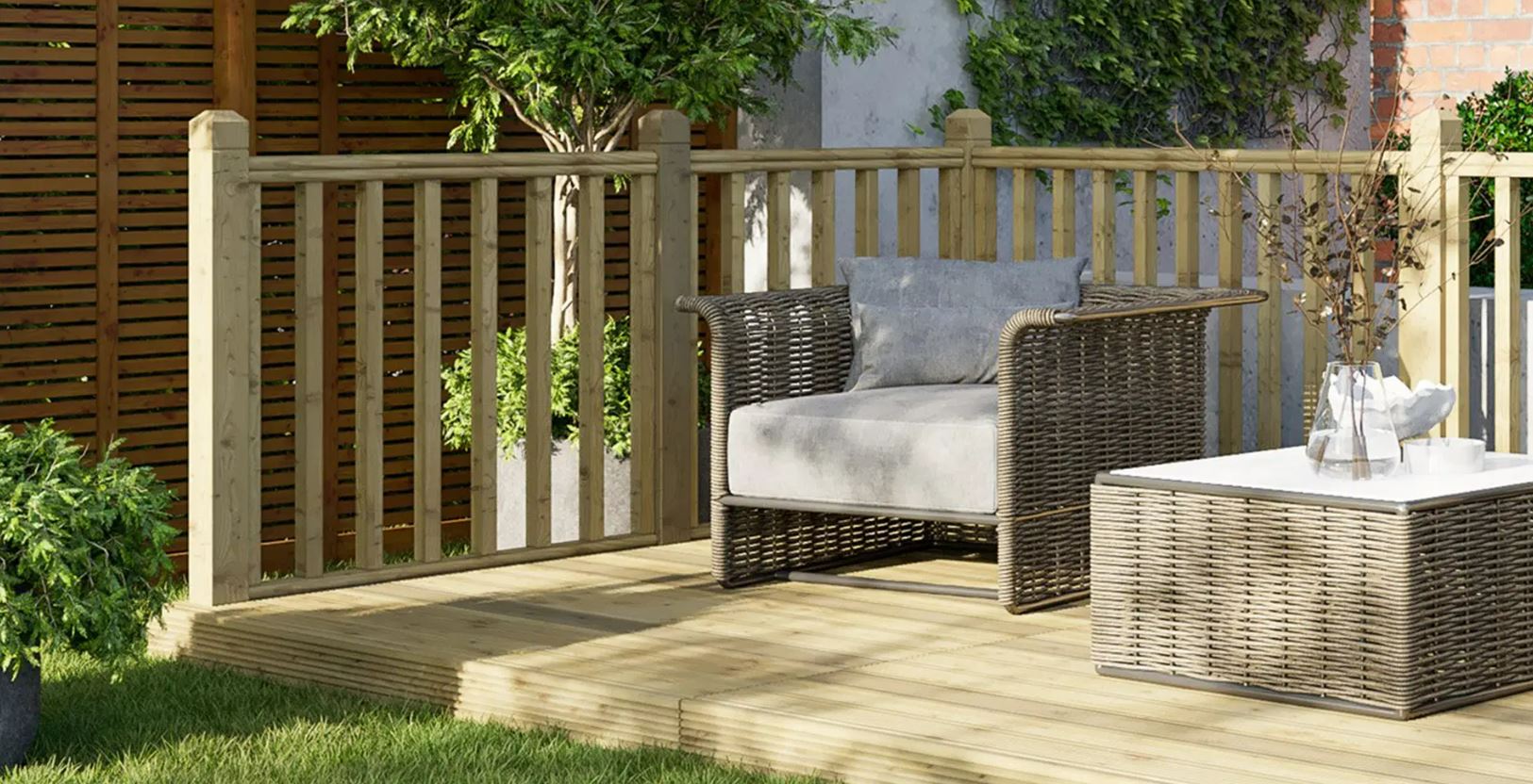Power Timber Decking Kit Handrails on Two Sides - 1.8 x 3.6m