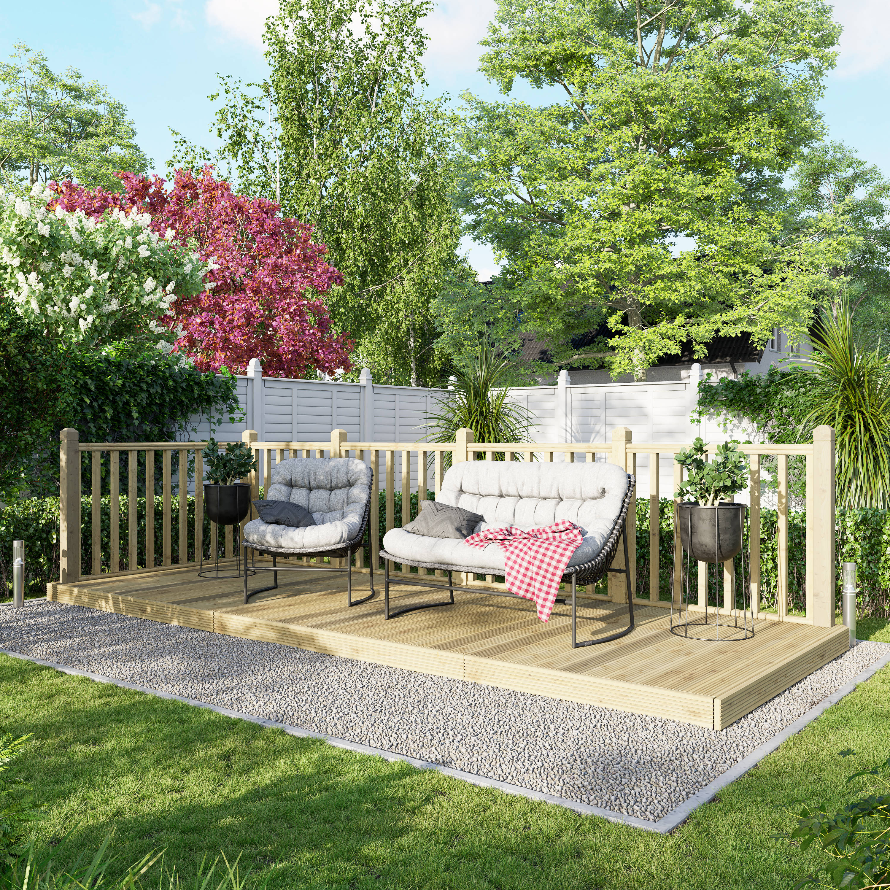 Power Timber Decking Kit Handrails on Two Sides - 1.8 x 4.8m