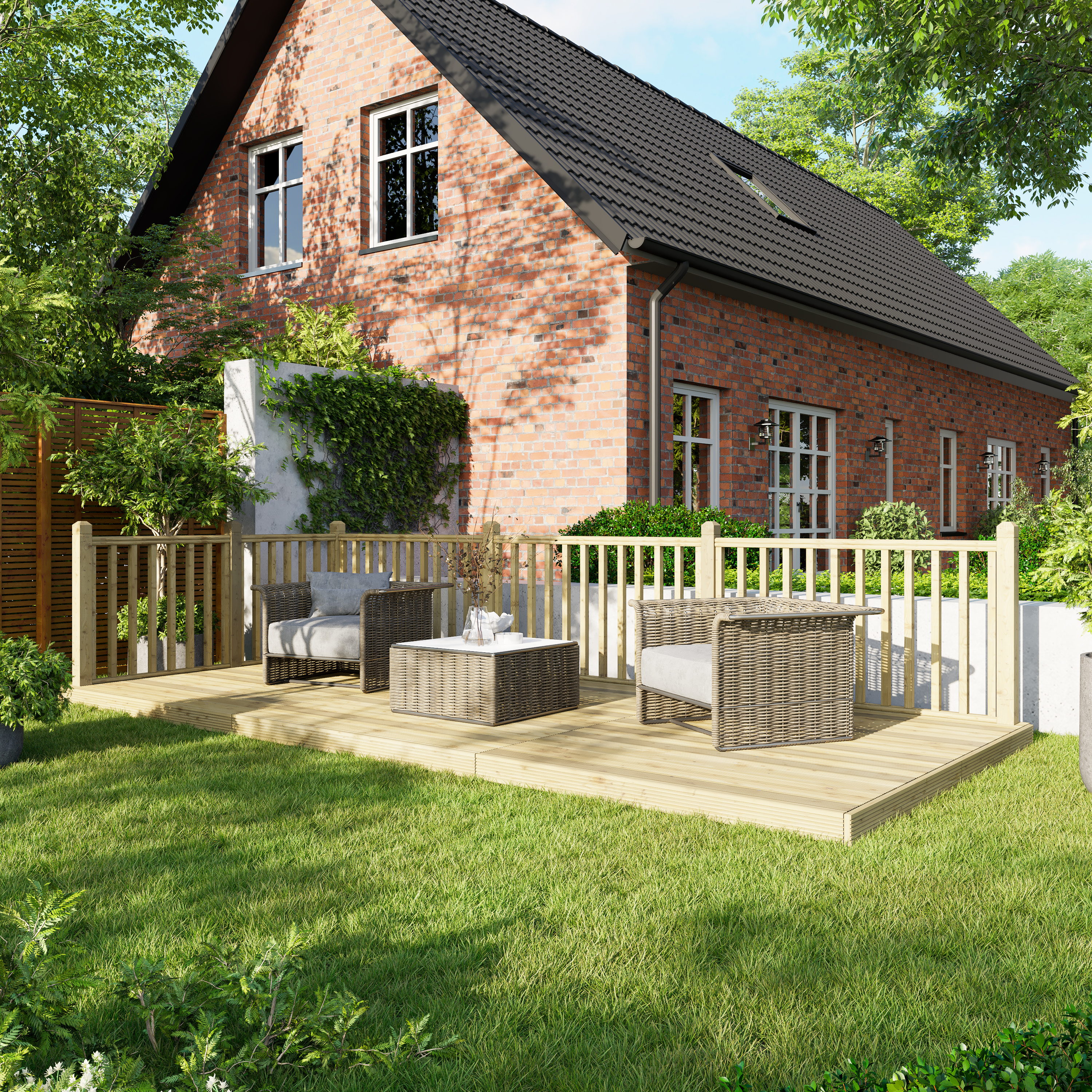 Power Timber Decking Kit Handrails on Two Sides - 2.4 x 5.4m