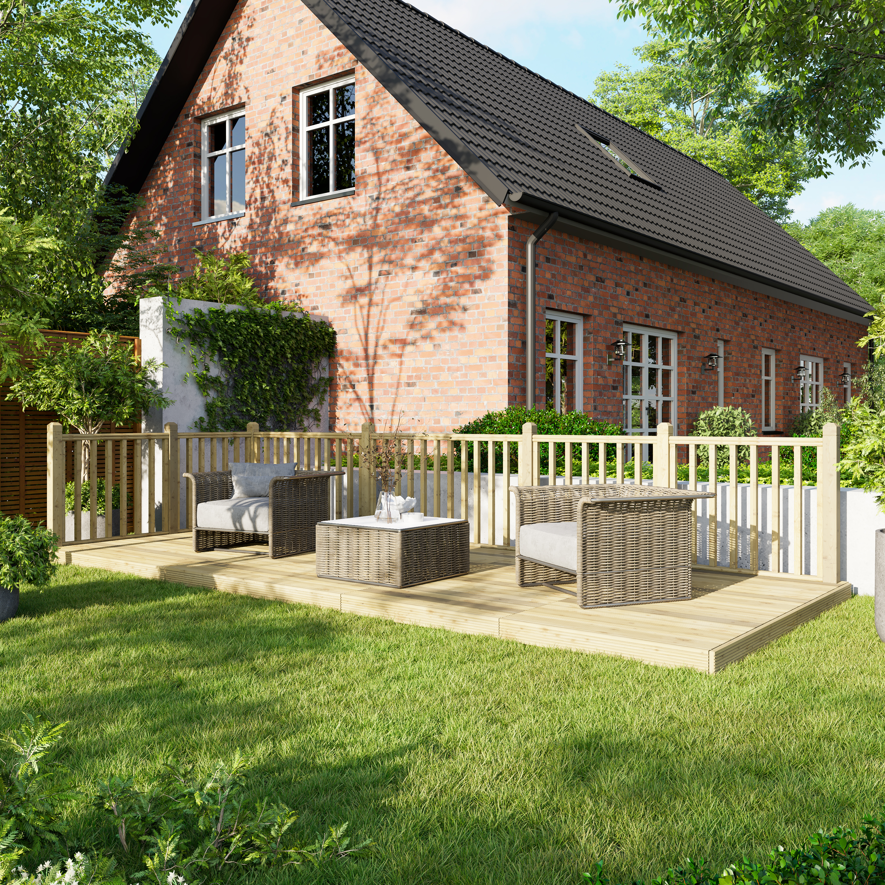 Power Timber Decking Kit Handrails on Two Sides - 2.4 x 6m