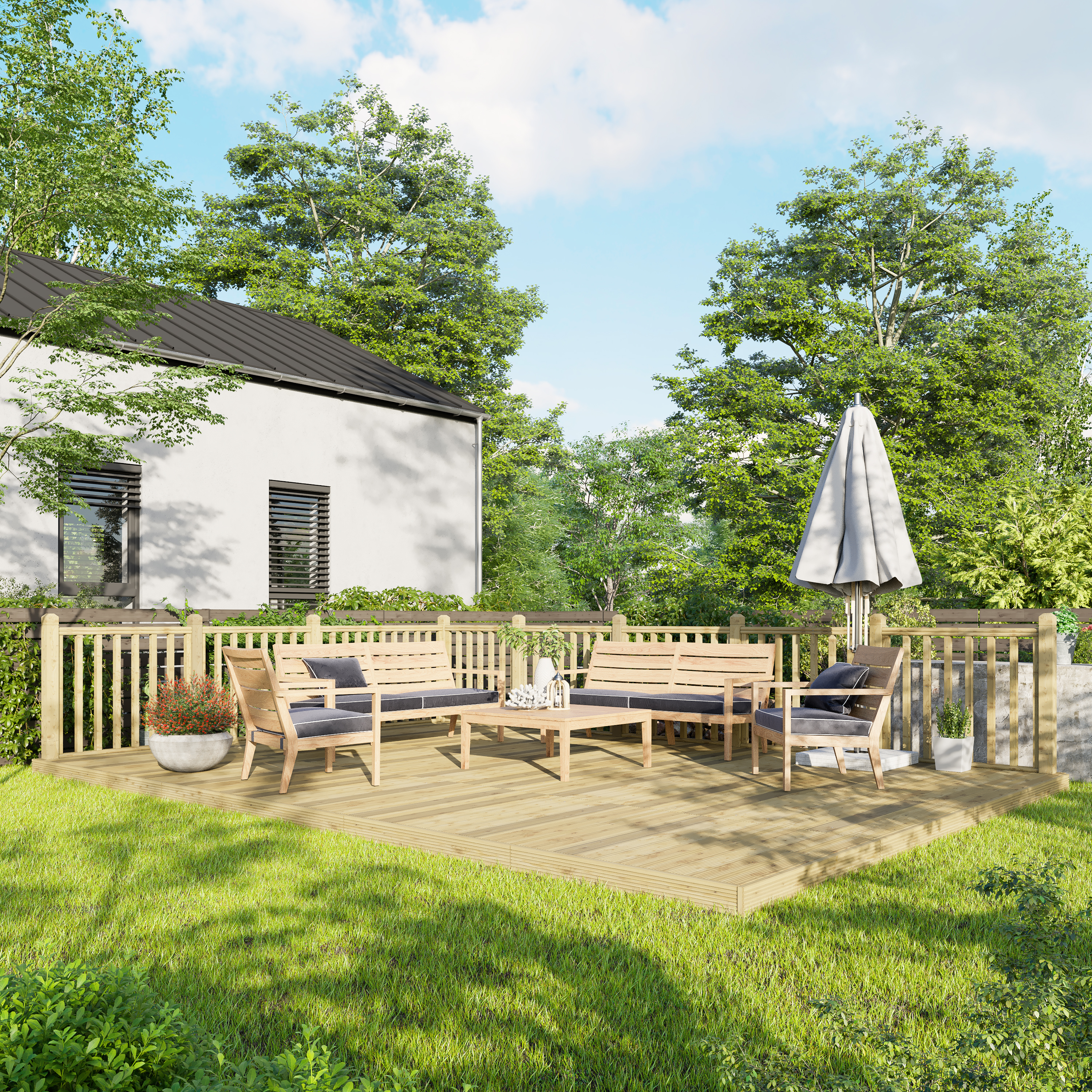 Power Timber Decking Kit Handrails on Two Sides - 4.2 x 6m