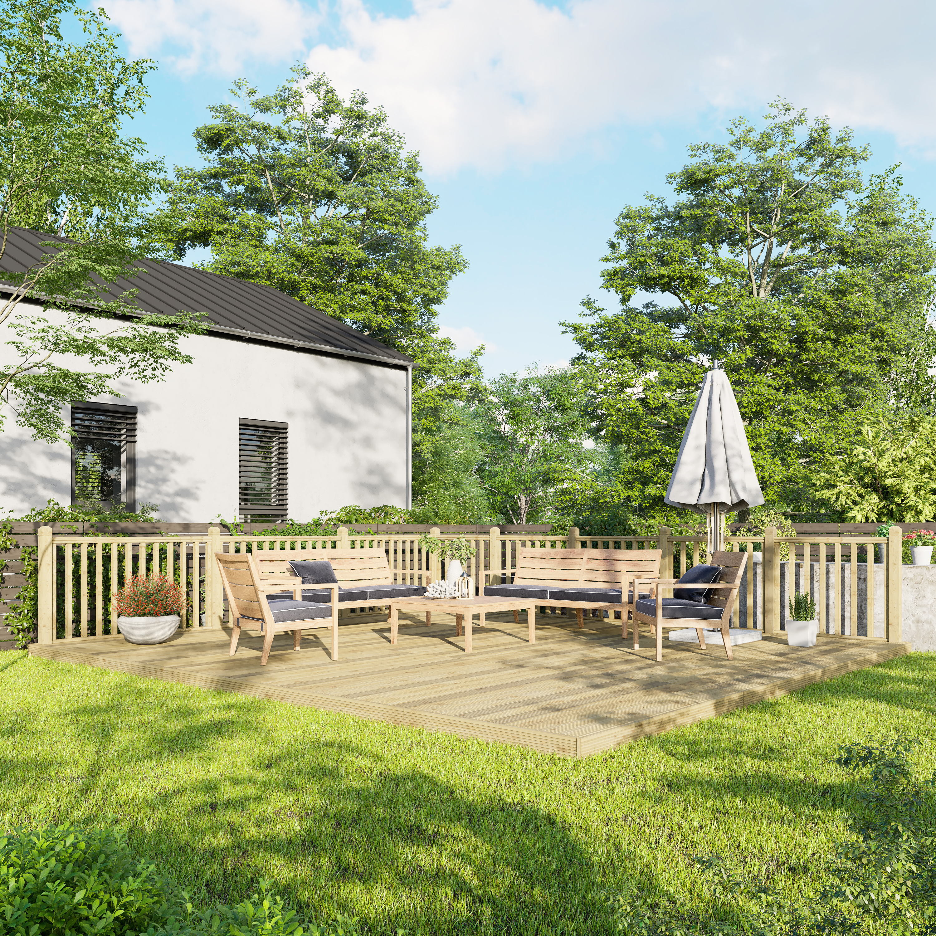 Power Timber Decking Kit Handrails on Two Sides - 5.4 x 6m