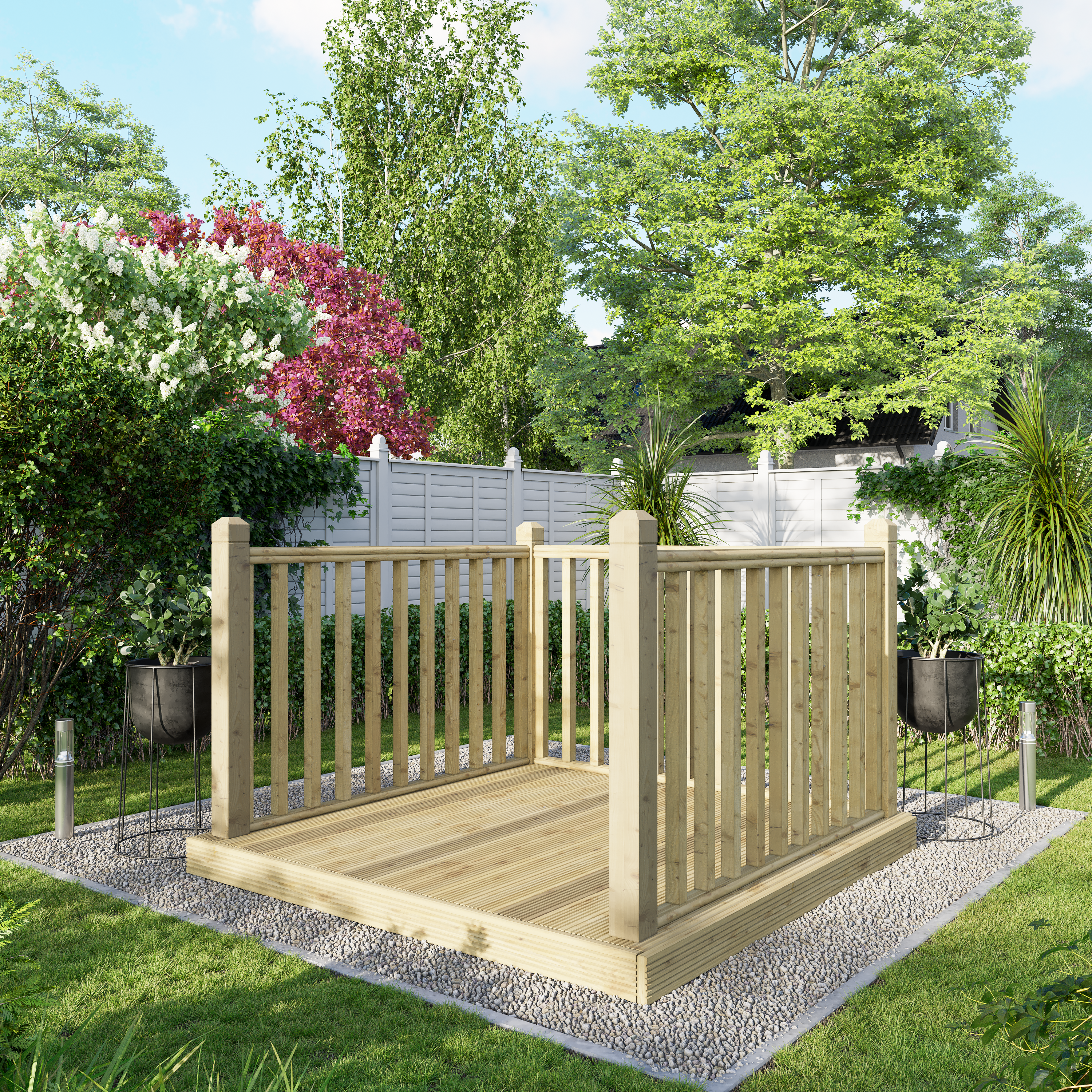 Image of Power Timber Decking Kit Handrails on Three Sides - 1.8 x 1.8m