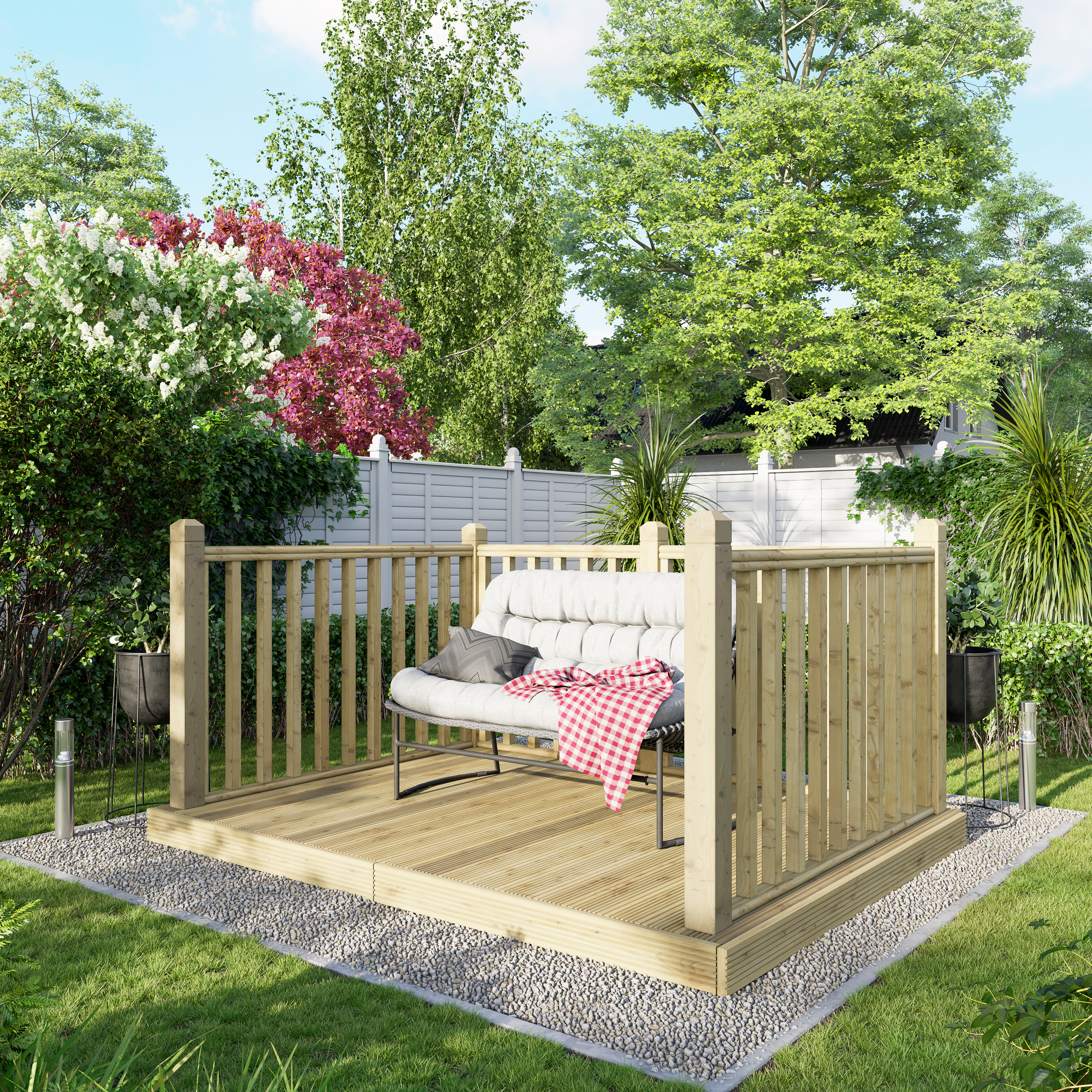 Image of Power Timber Decking Kit Handrails on Three Sides - 1.8 x 2.4m