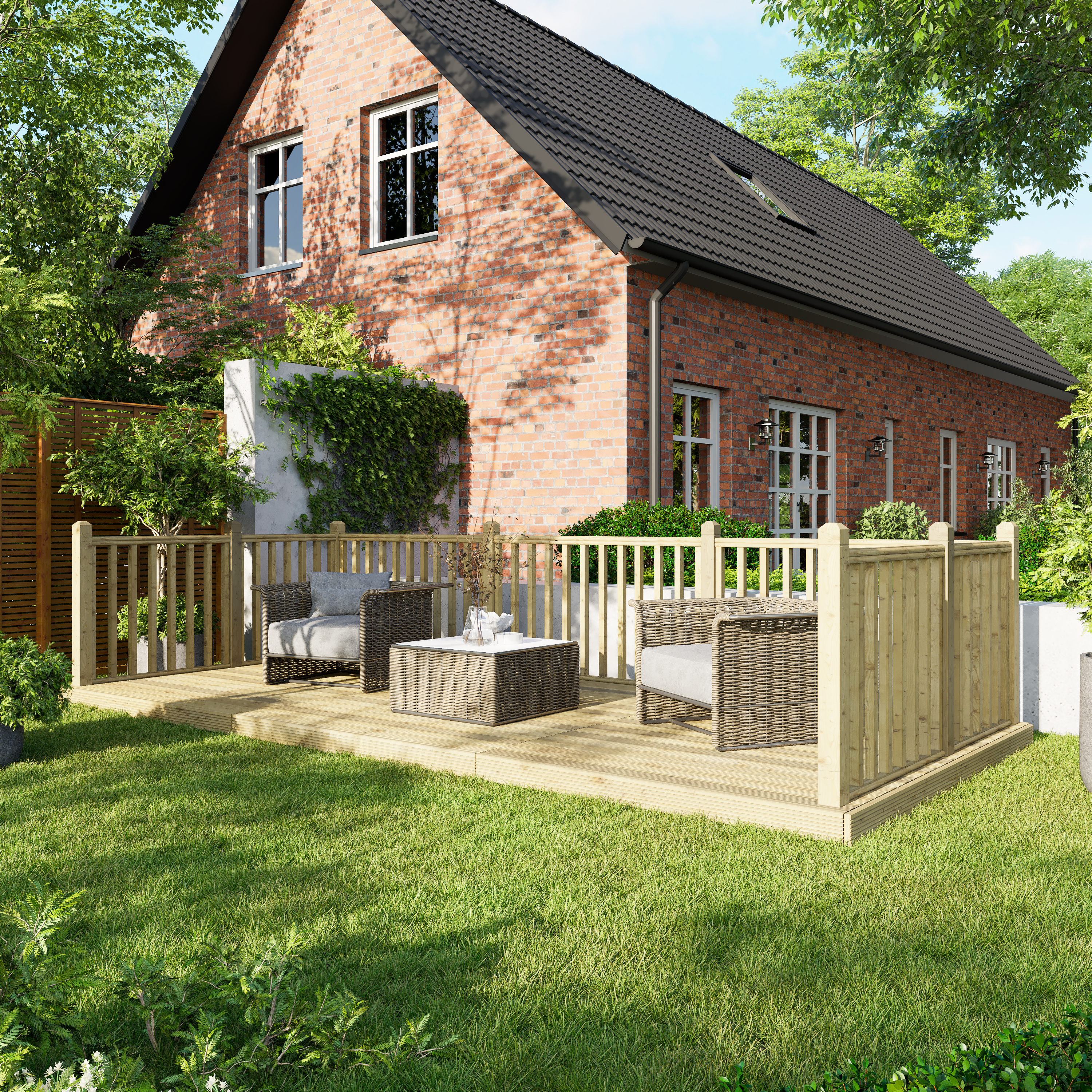 Image of Power Timber Decking Kit Handrails on Three Sides - 2.4 x 5.4m