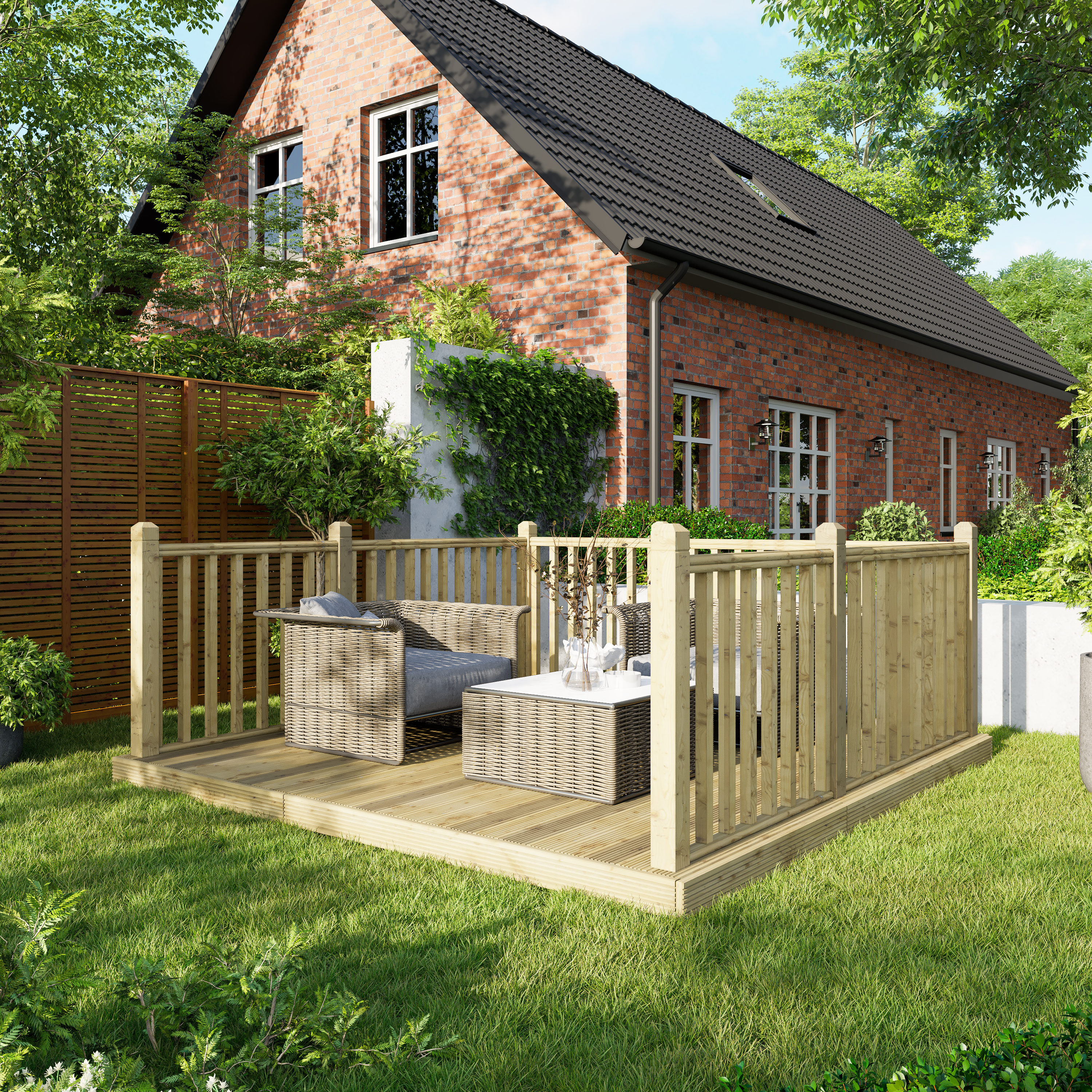 Image of Power Timber Decking Kit Handrails on Three Sides - 3 x 3m