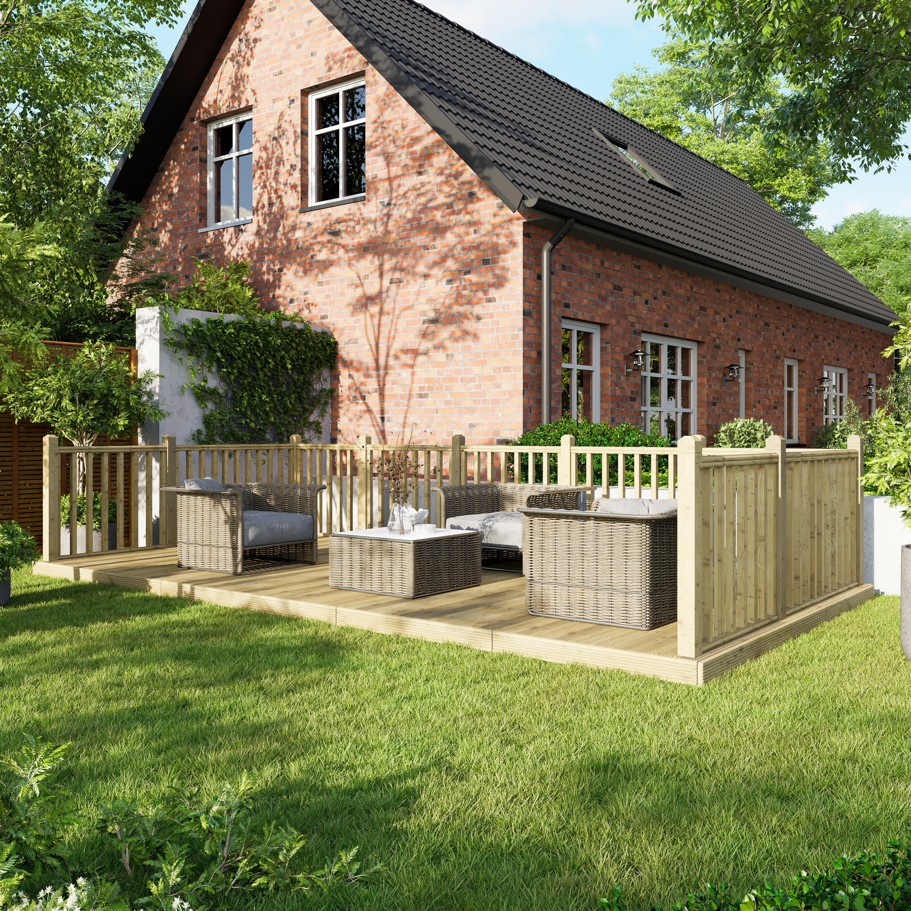 Image of Power Timber Decking Kit Handrails on Three Sides - 3 x 6m